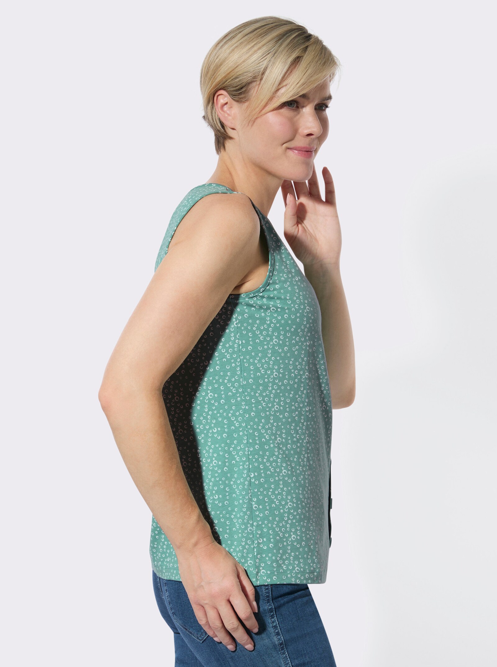 Shirttop im Doppelpack - salbei-weiß-getupft + salbei