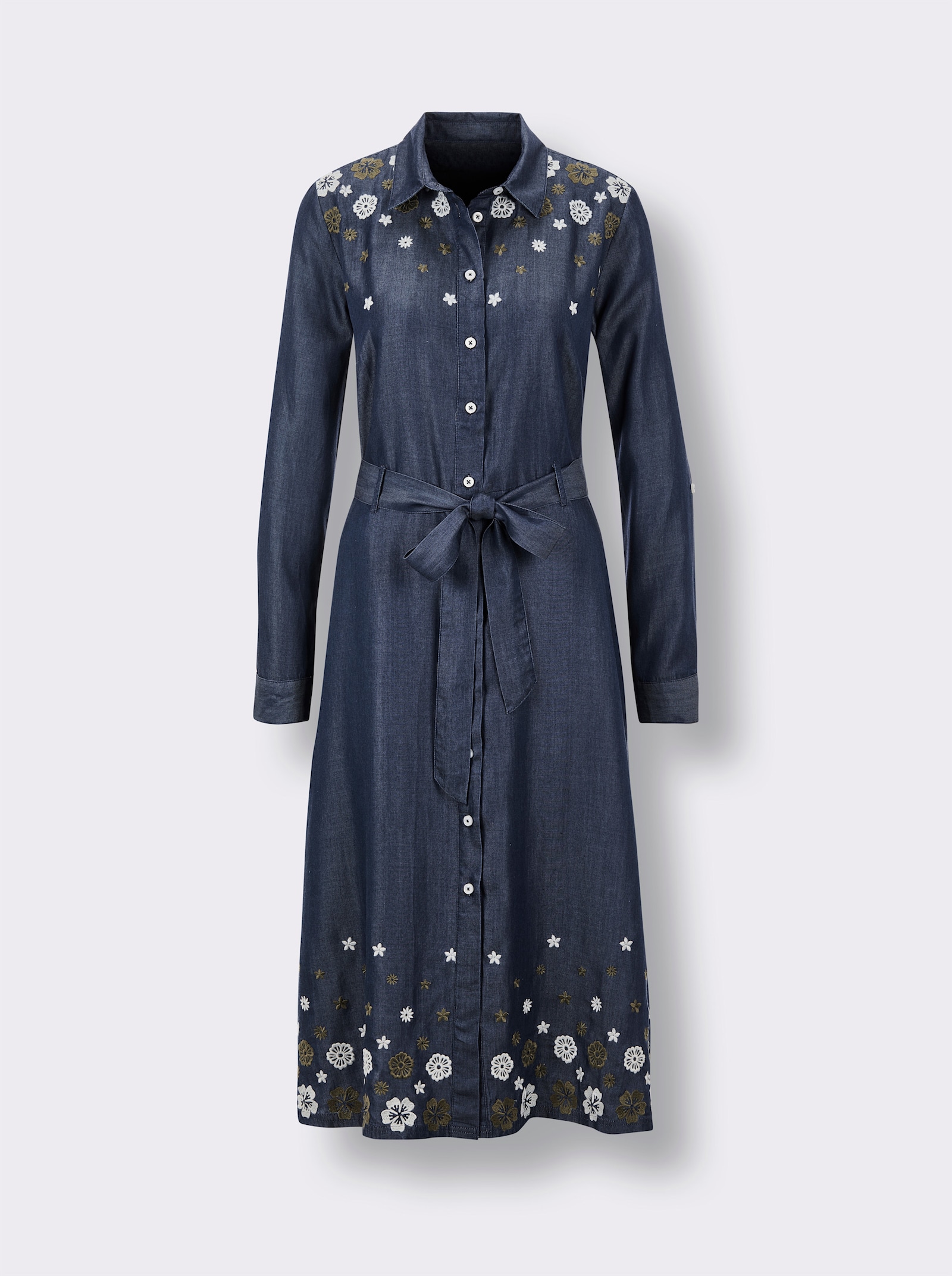 CREATION L PREMIUM Webkleid mit Blüten-Stickerei - blue-stone-washed