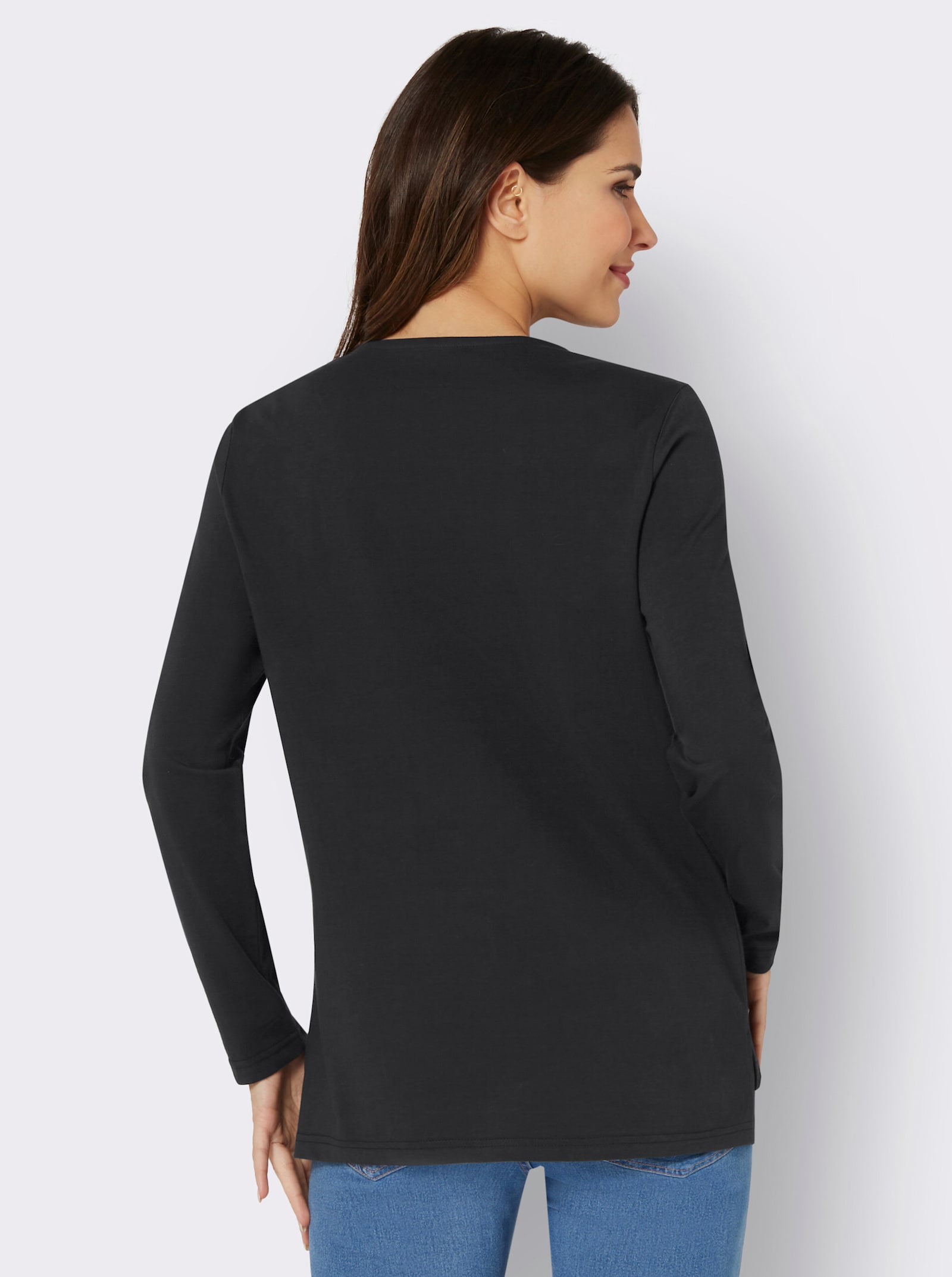 Tričko s dlouhým rukávem s bočními rozparky - černá