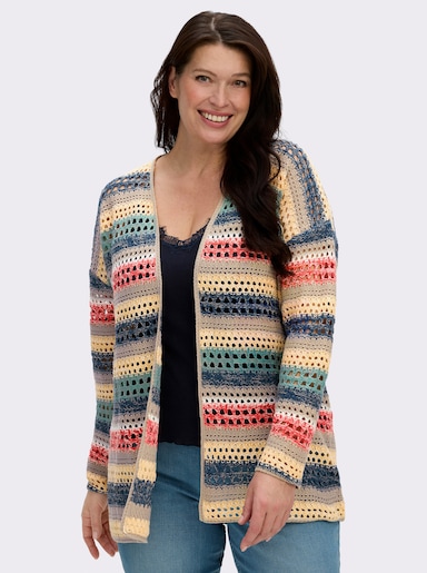 Ajourstrickjacke in Streifen-Optik - sesam-apricot-gemustert