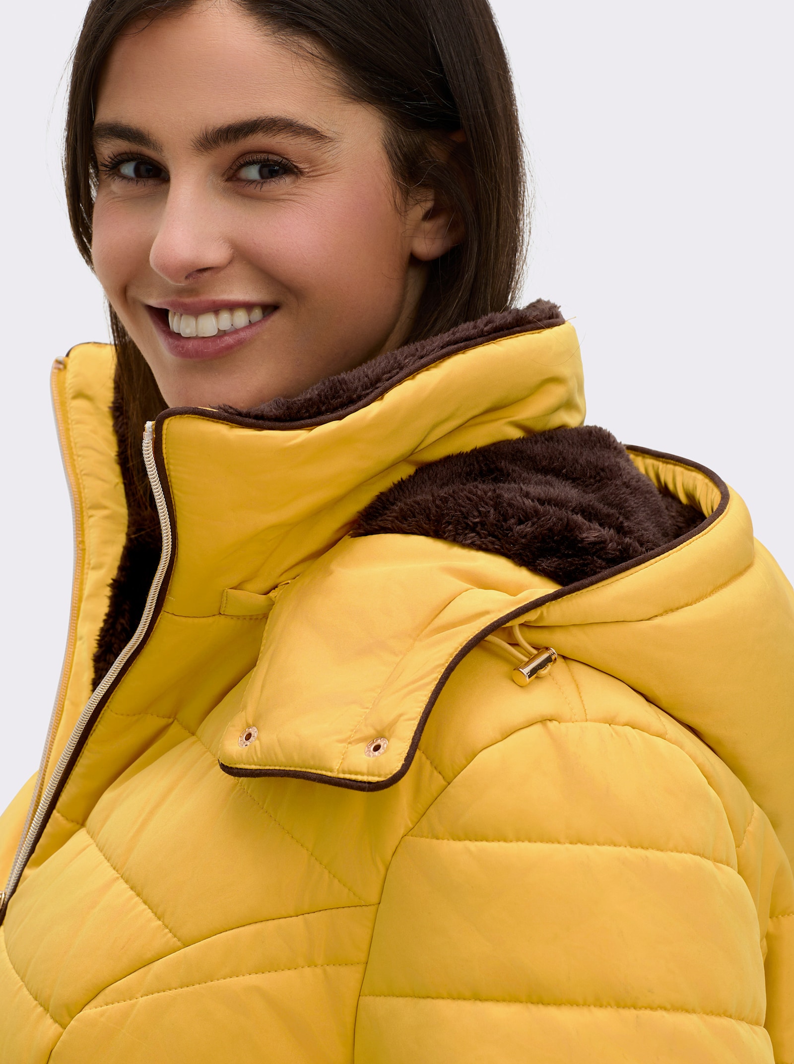 Steppjacke mit Teddy-Fleece innen - curry