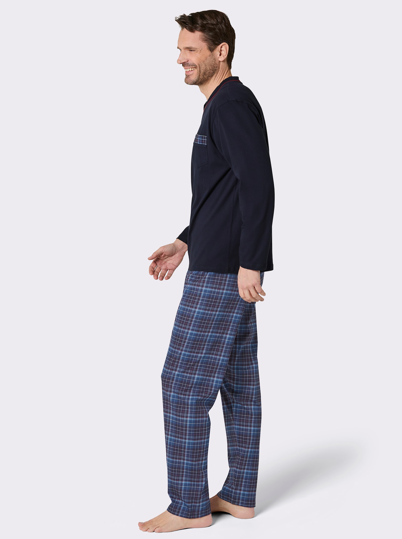 wäschepur men Schlafanzug - marine-dunkelrot-kariert