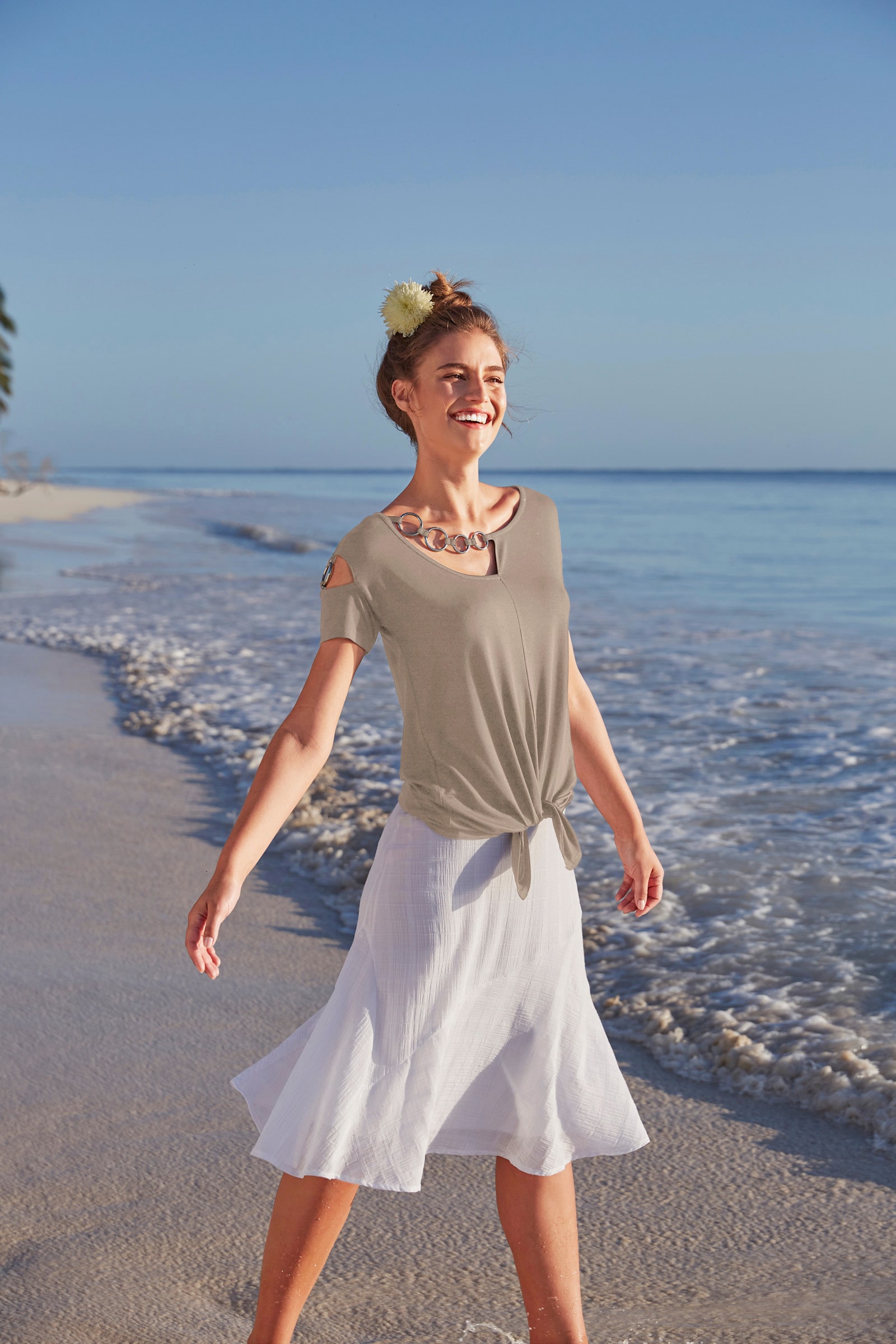 heine T-shirt à manches courtes à encolure asymétrique - sable