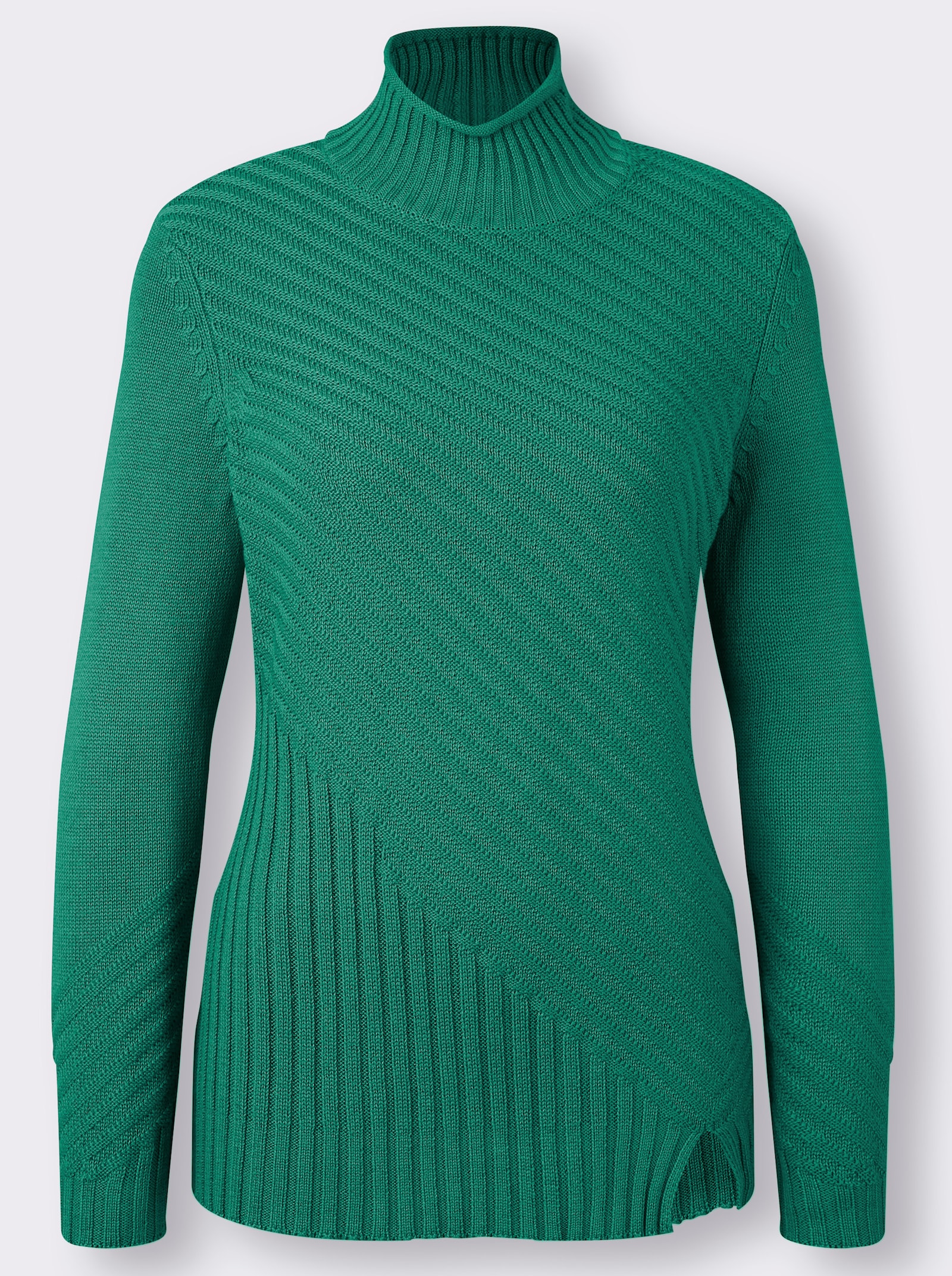 Stehkragenpullover mit Strickmuster - dunkelgrün