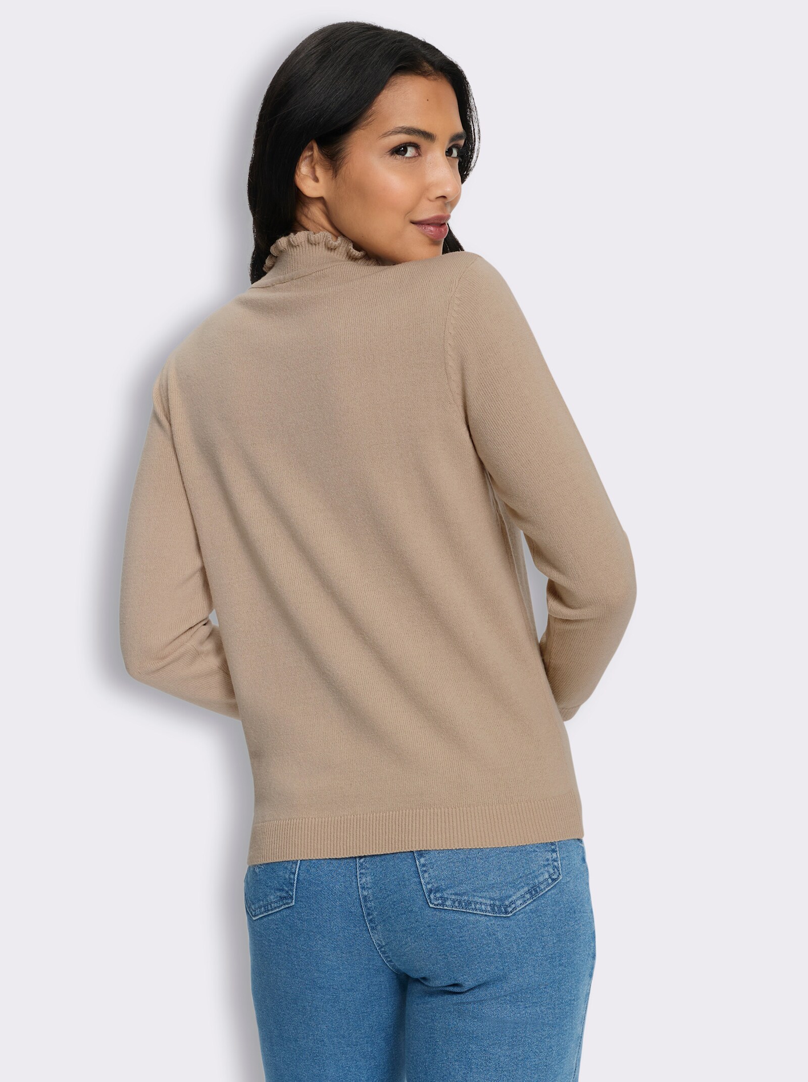 Stehkragenpullover in flauschiger Qualität - beige