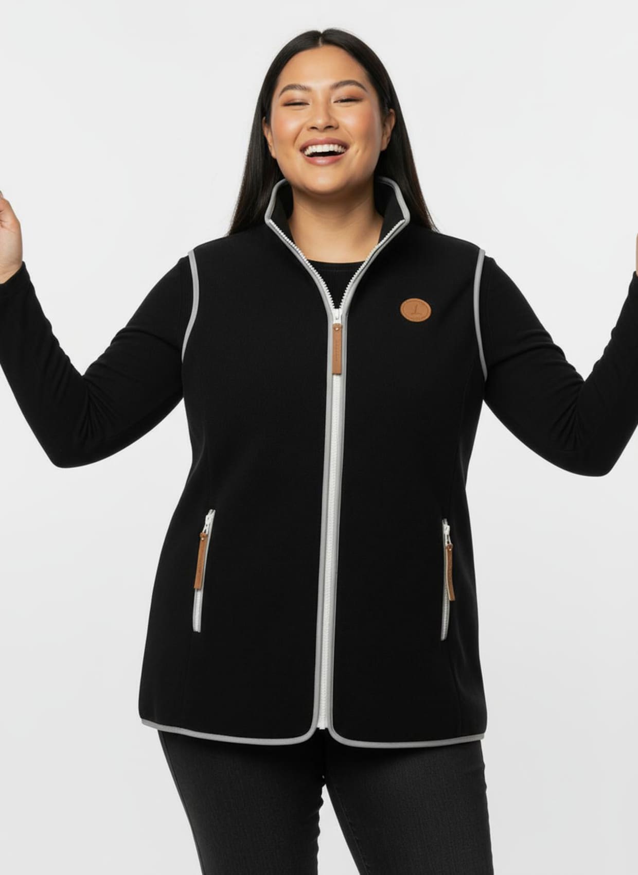 Fleeceweste mit Kontrastpaspeln - schwarz