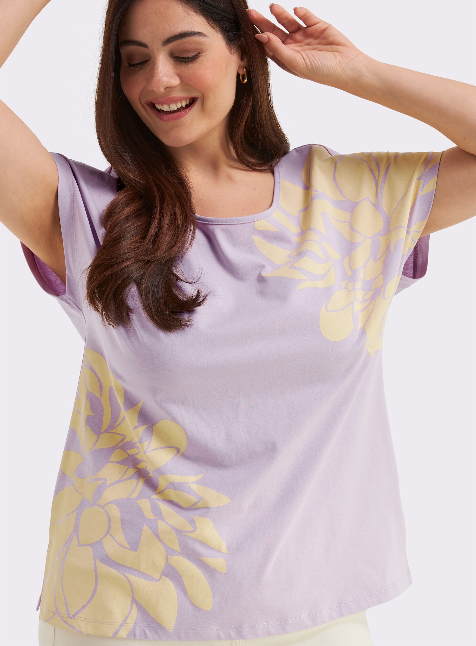 sheego Rundhalsshirt mit Blütenprint - flieder-vanille-bedruckt