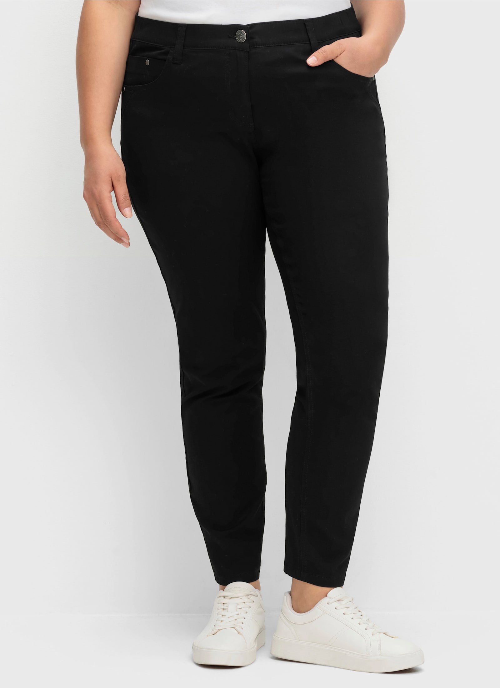 sheego Pantalon extensible avec ceinture élastique - noir