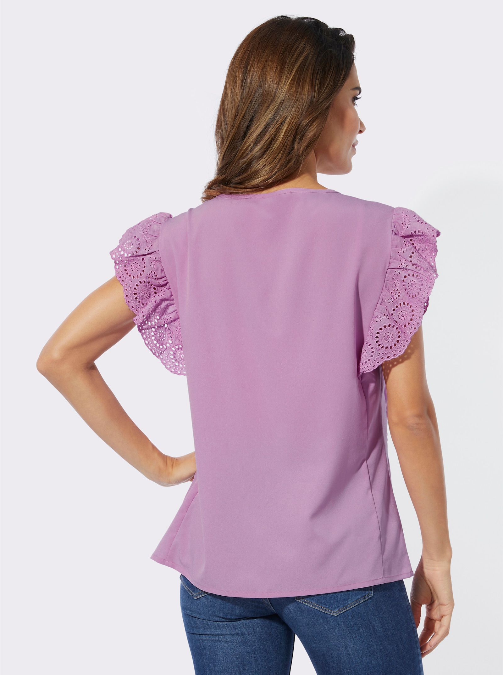 Blusentop mit Flügelärmeln aus Spitze - orchidee