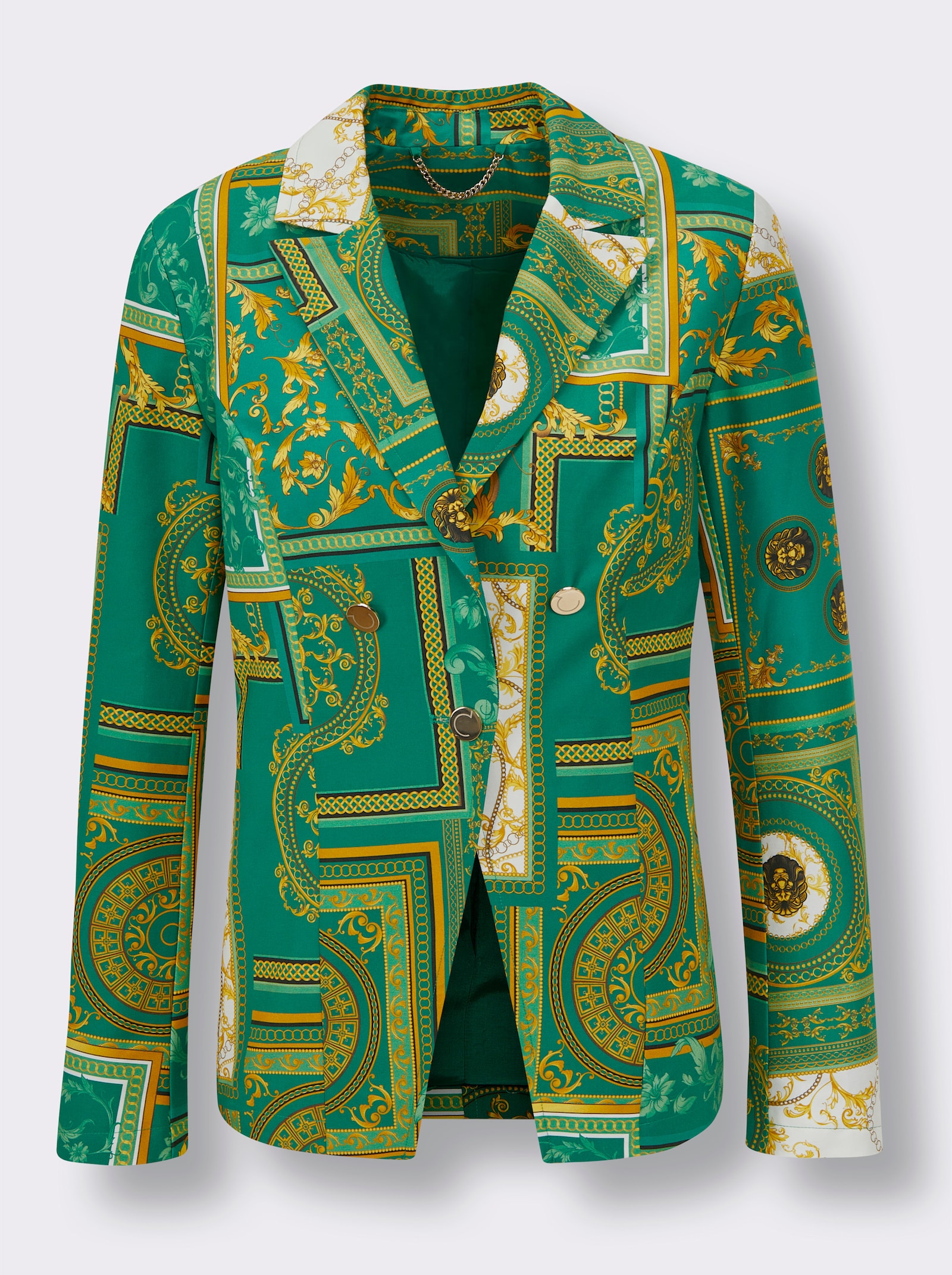 CREATION L PREMIUM Blazer im Mix aus Baumwolle und Seide - grün-gelb-bedruckt