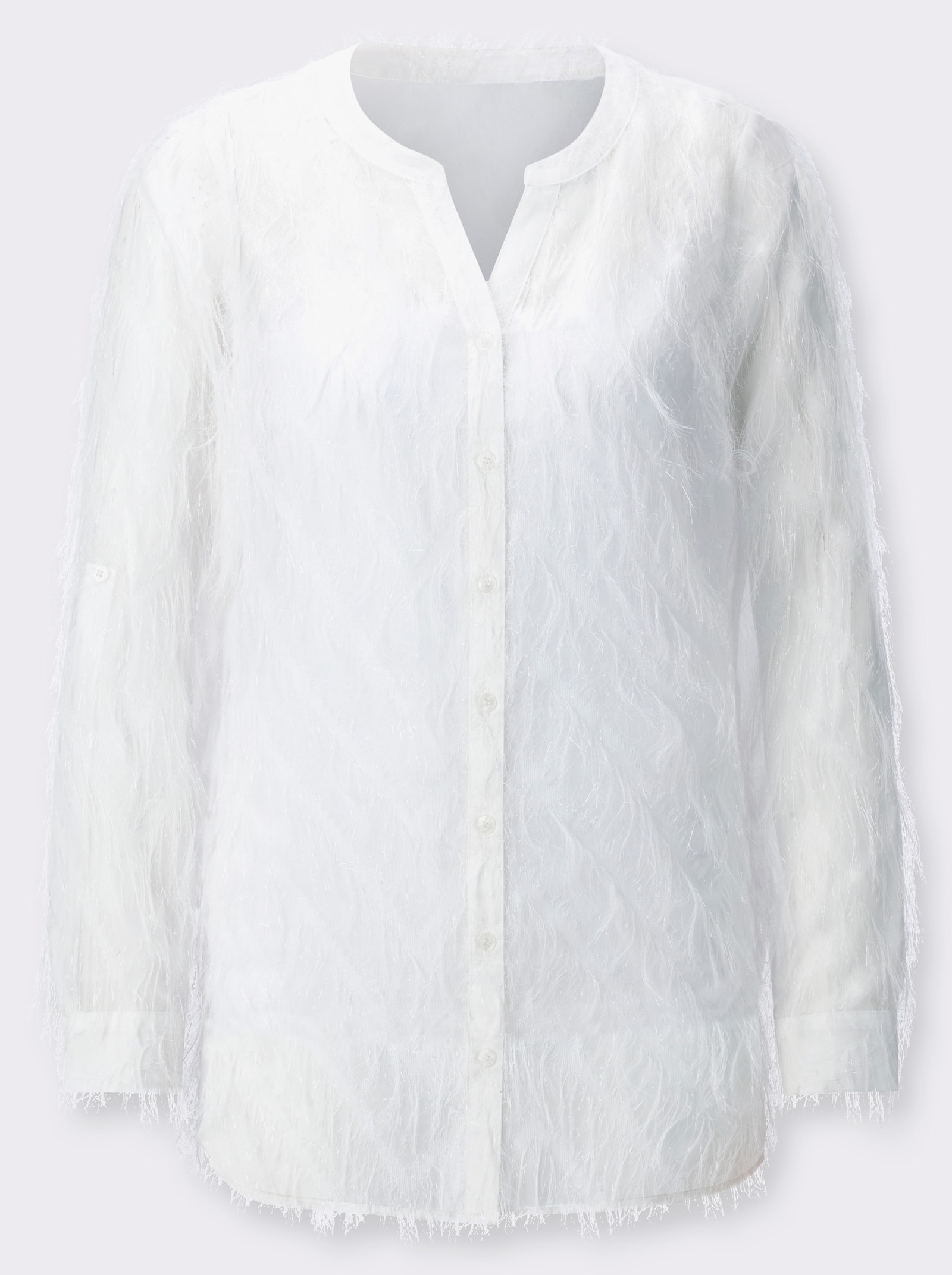 Langarmbluse mit Krempel-Ärmel - ecru