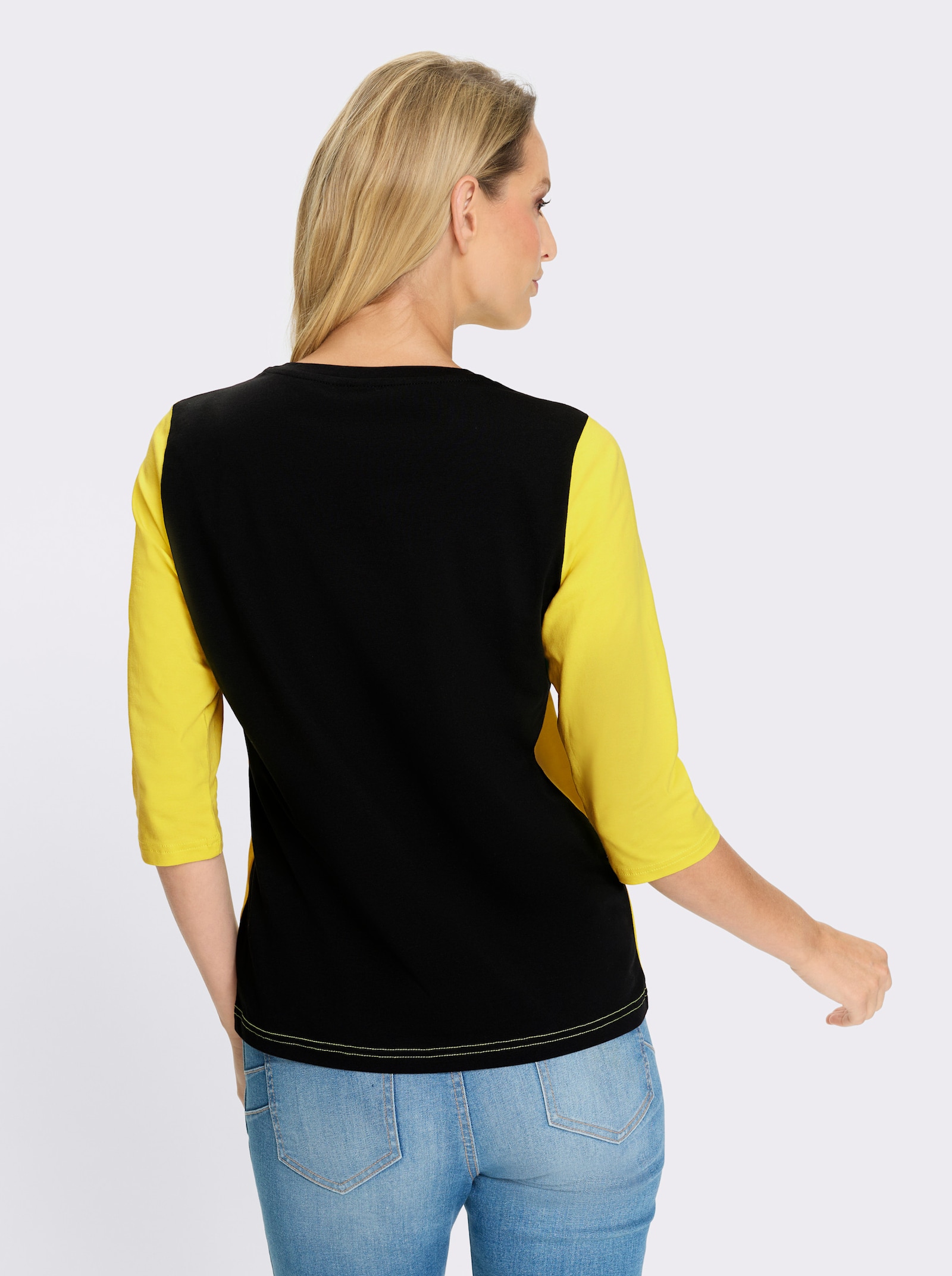 heine Rundhalsshirt mit Glitzernden Steinchen - limone-schwarz-bedruckt