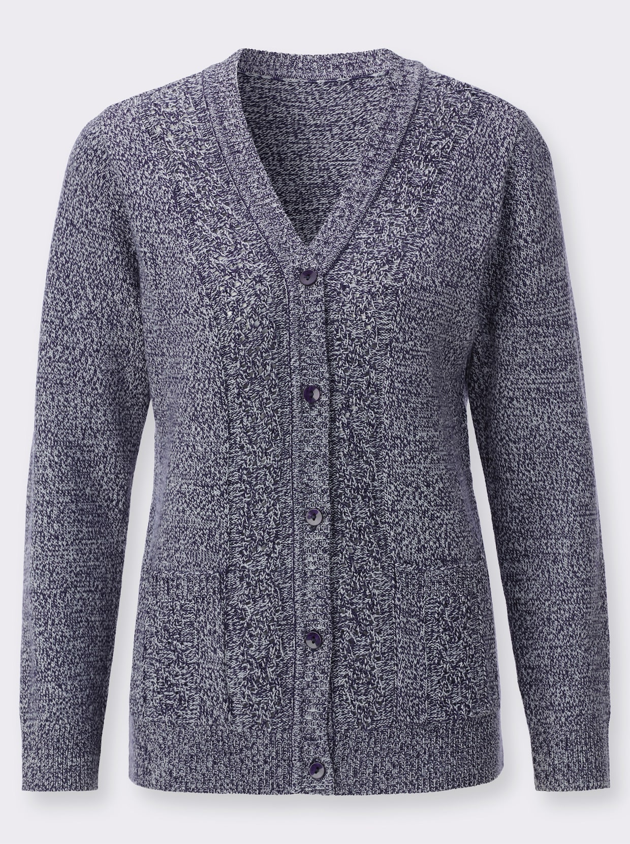 Strickjacke - marine-ecru-meliert