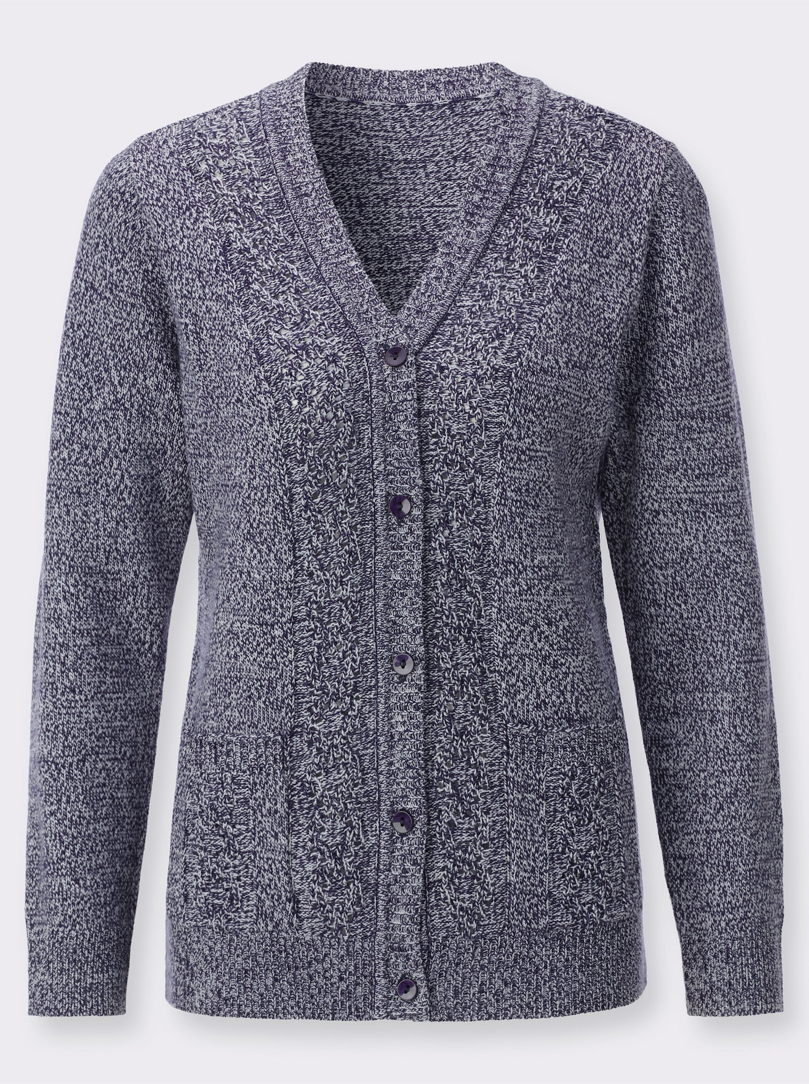 Strickjacke in Flausch-Qualität - marine-ecru-meliert