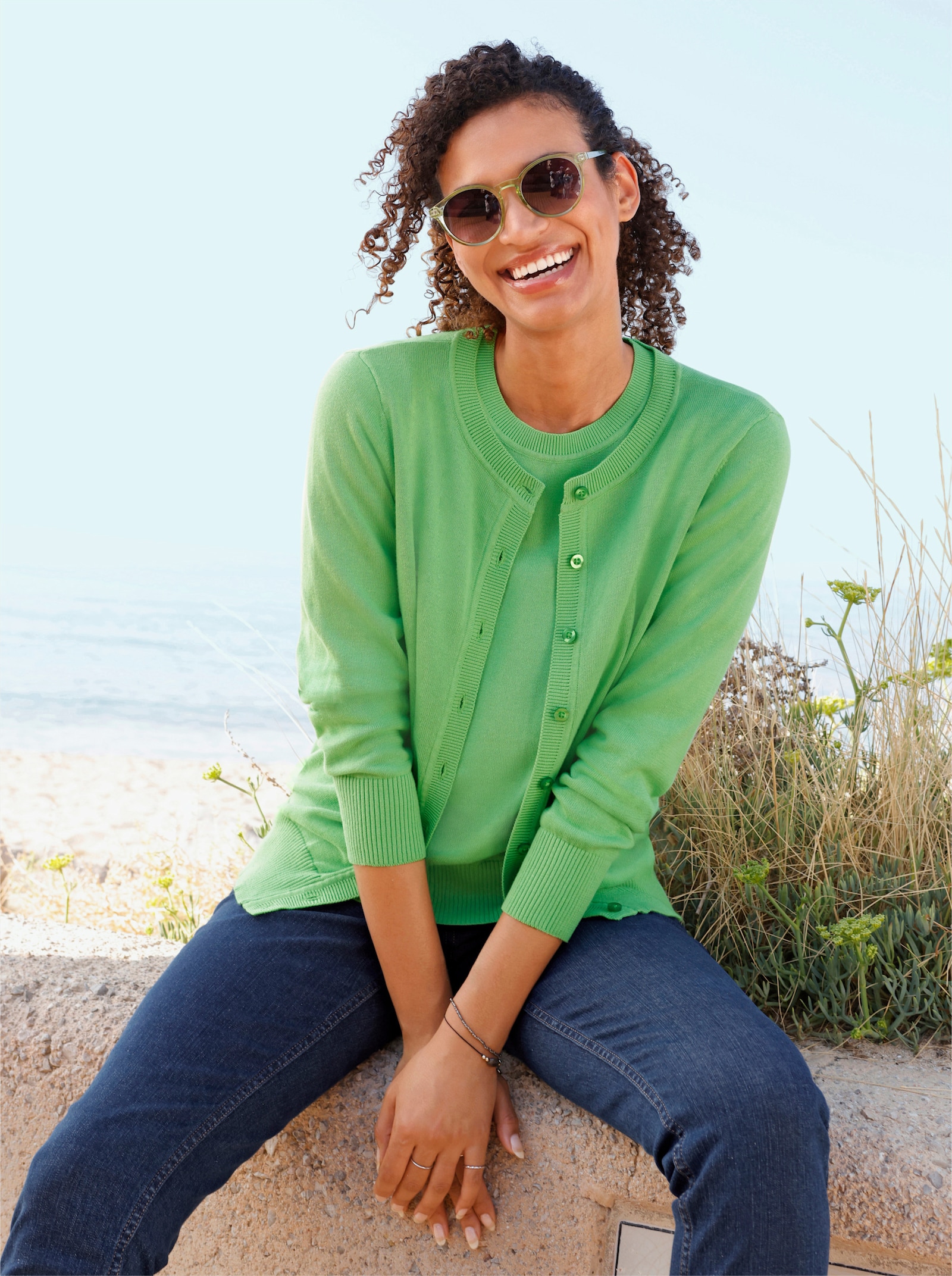 Cardigan met ribboorden - appel