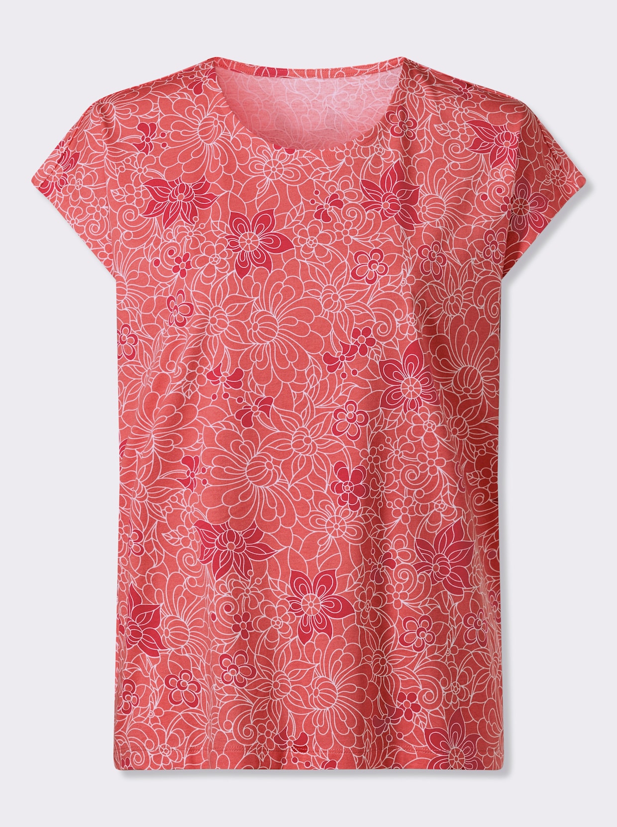 Kurzarmshirt mit Blumenprint - koralle-erdbeere-bedruckt