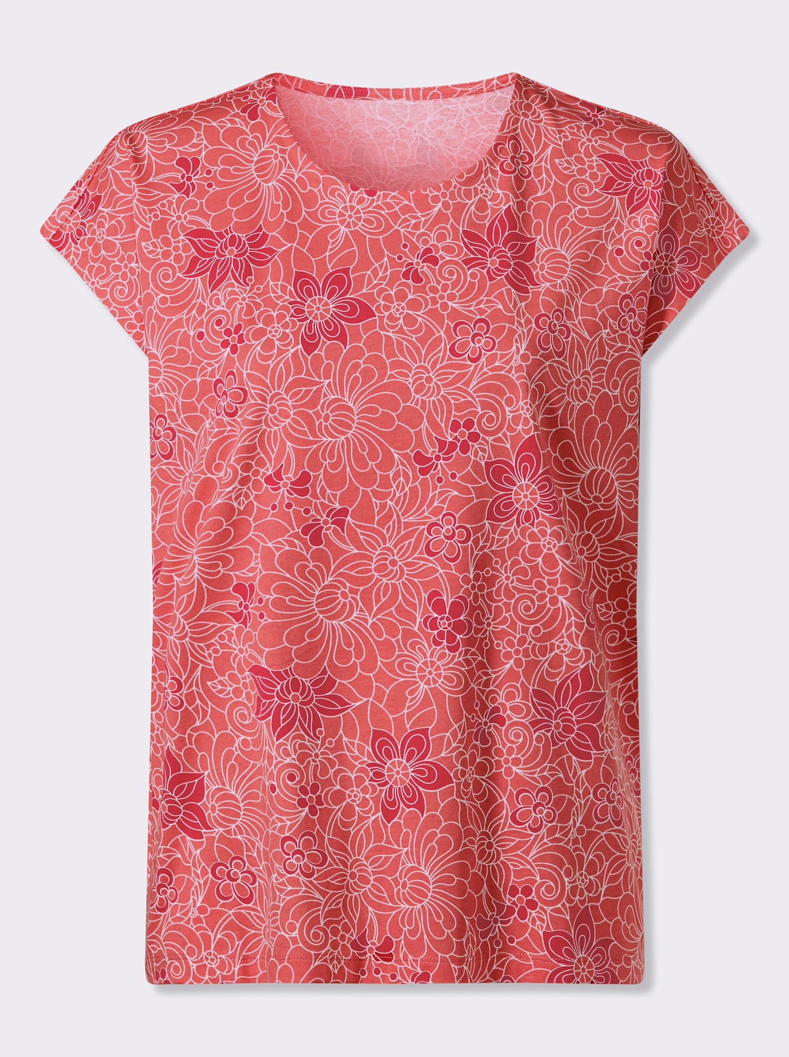 Kurzarmshirt mit Blumenprint - koralle-erdbeere-bedruckt