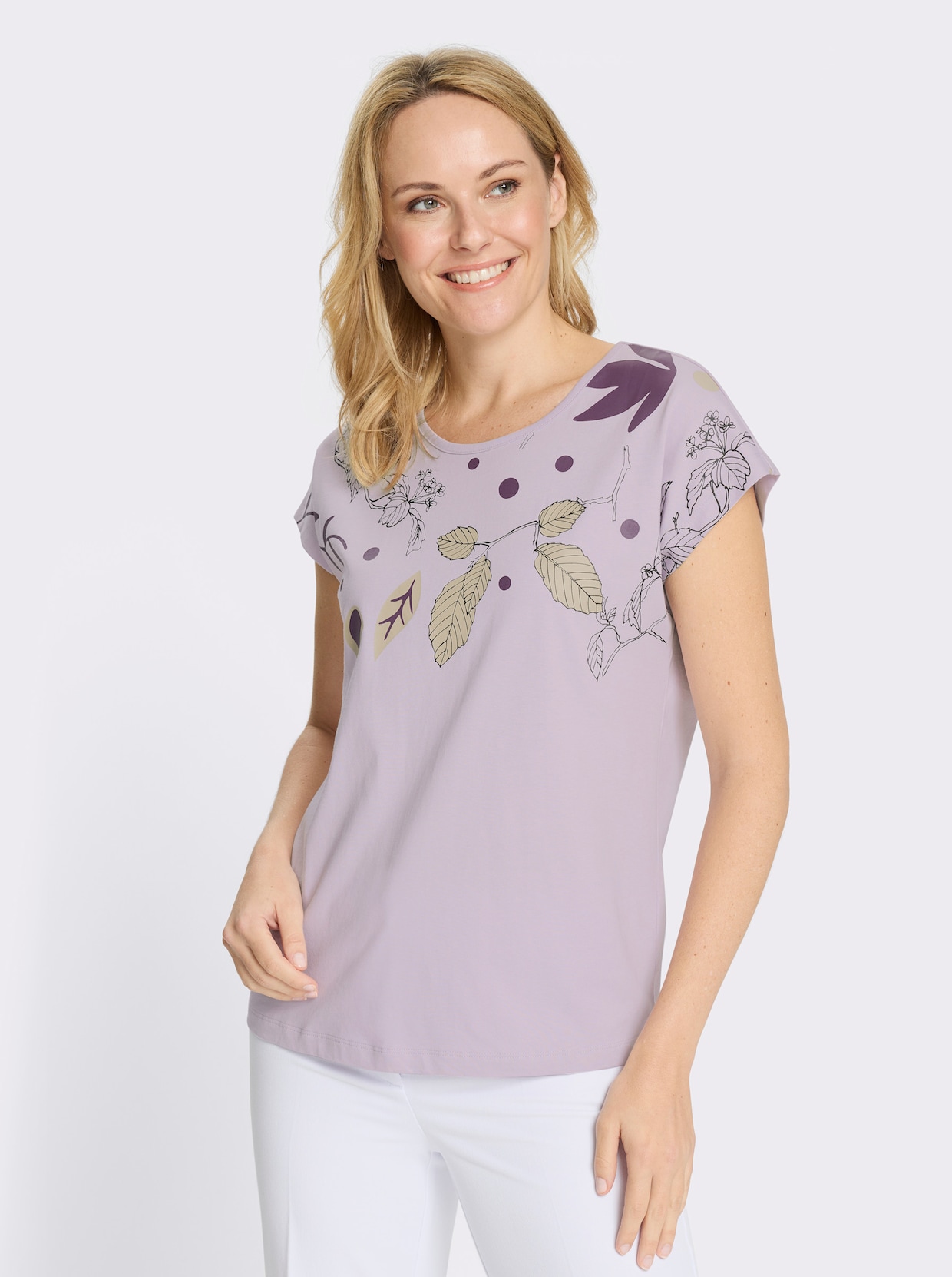 Rundhalsshirt mit platziertem Druck - flieder-traube-bedruckt
