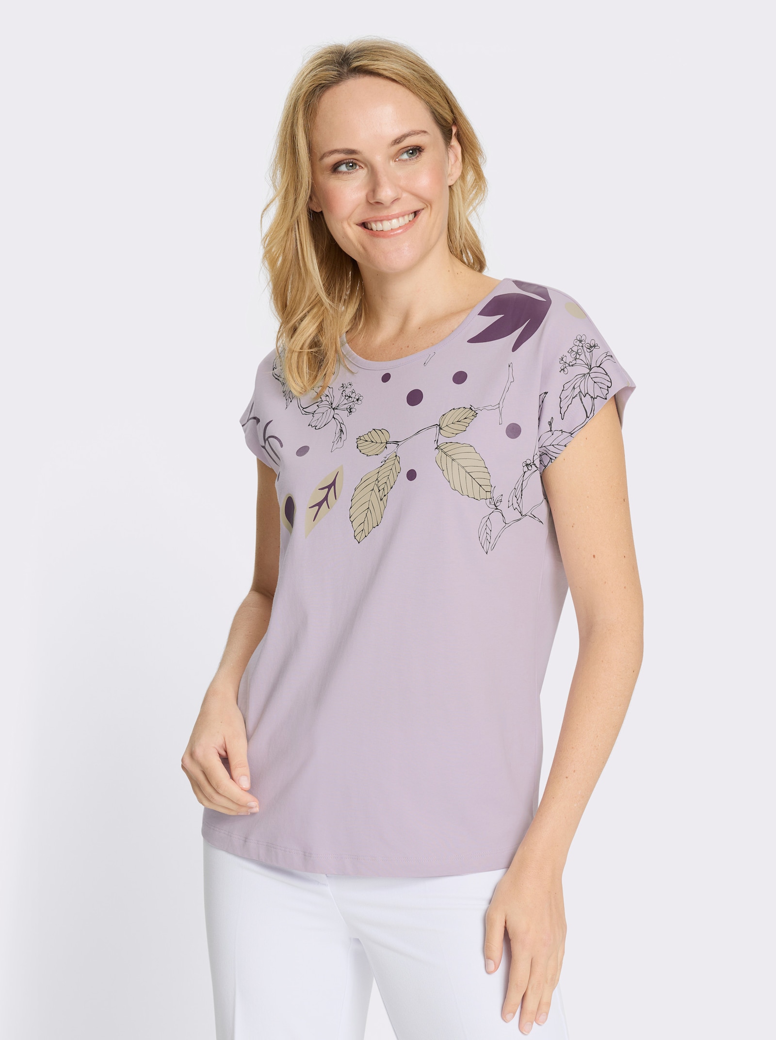 Rundhalsshirt mit platziertem Druck - flieder-traube-bedruckt