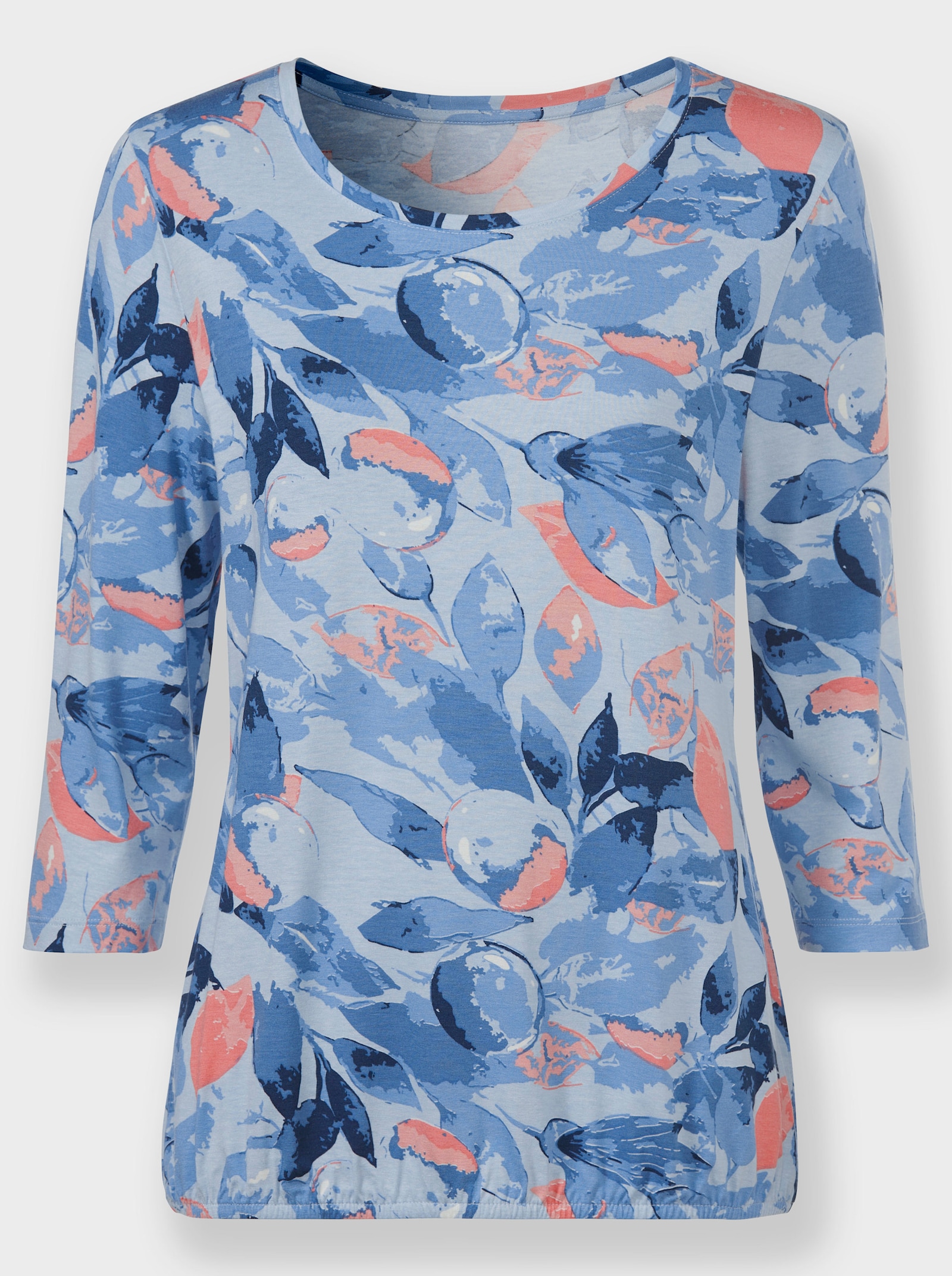 Shirt met 3/4-mouwen van viscose - hemelsblauw/flamingo bedrukt