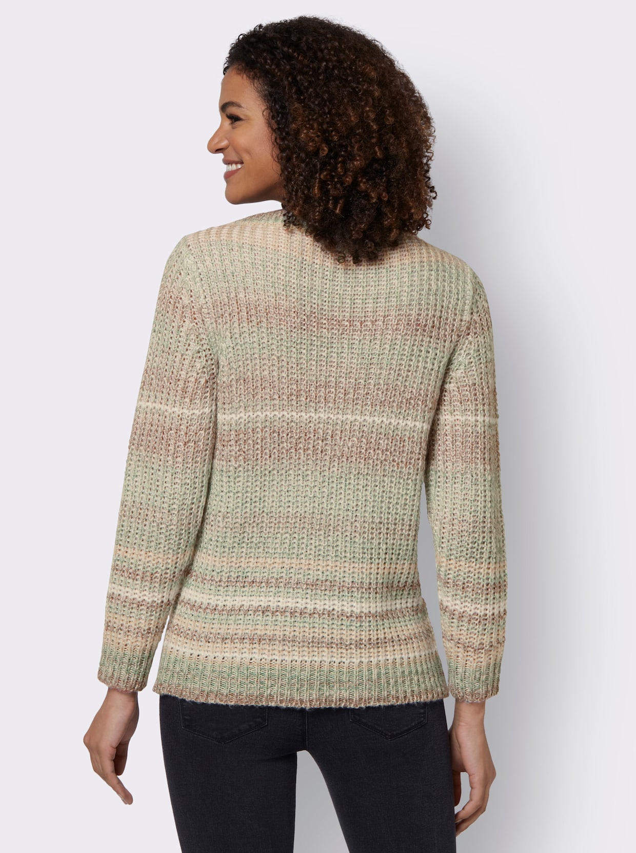 Langarm-Pullover - taupe-jade-geringelt