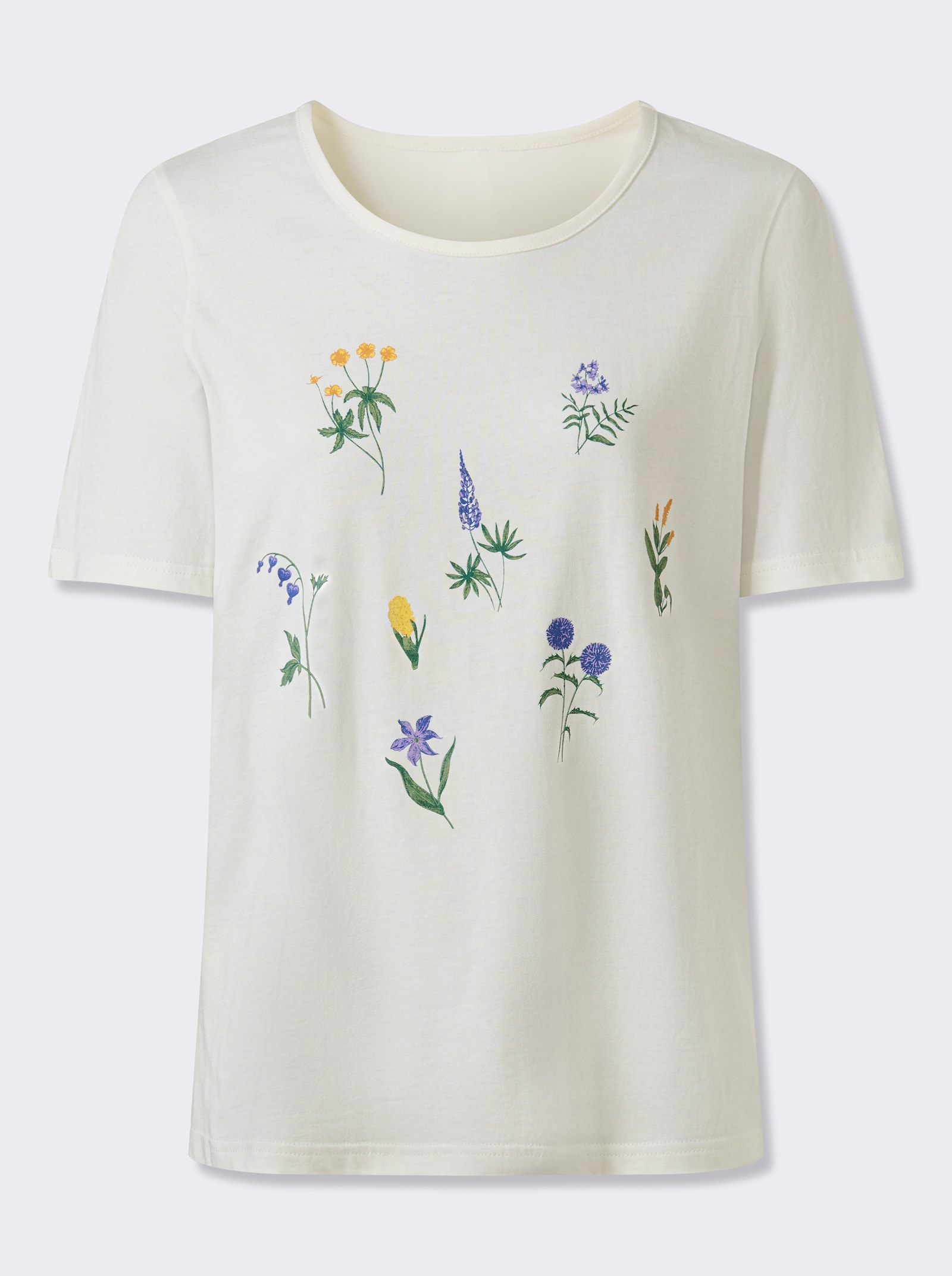 Kurzarmshirt mit Wiesenblumen-Druck - ecru