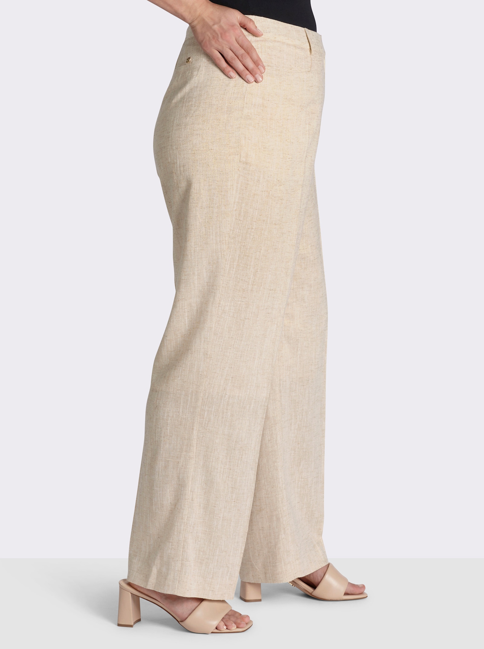 sheego Leinenhose mit Lurexfaden - champagner-goldfarben