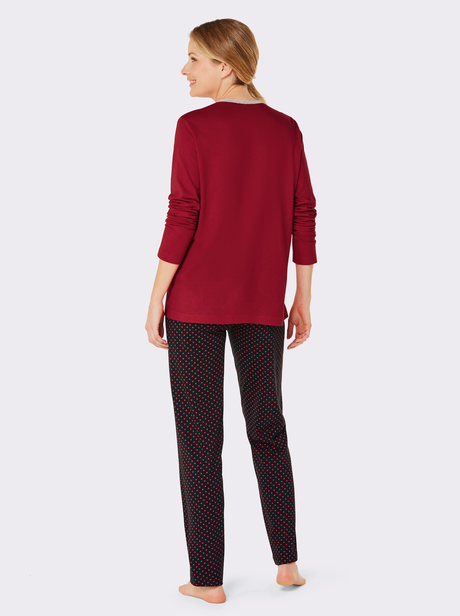 wäschepur Schlafanzug mit Katzen-Motiv - rot-schwarz-bedruckt