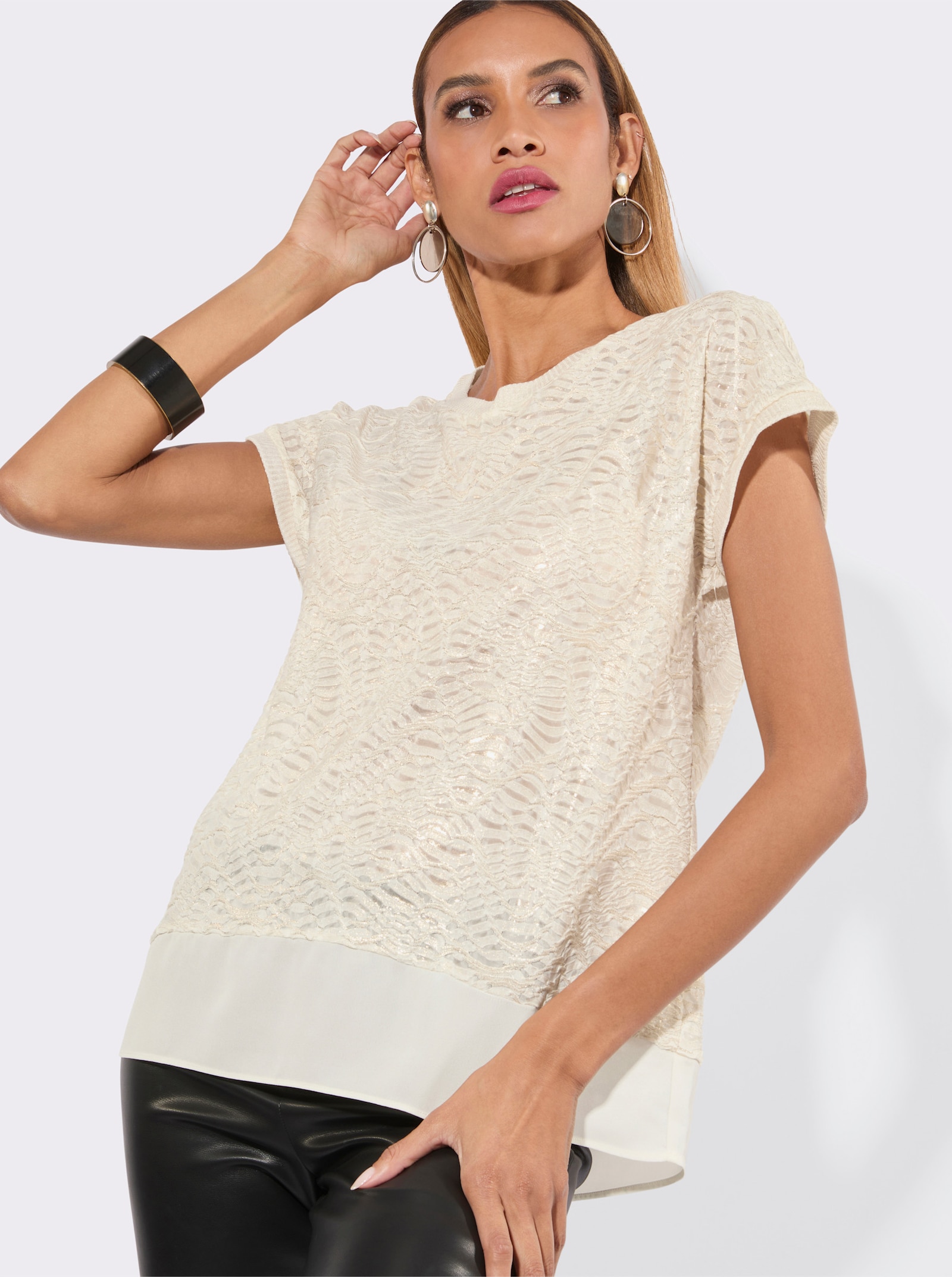 Longshirt im Lagenlook - champagner-goldfarben