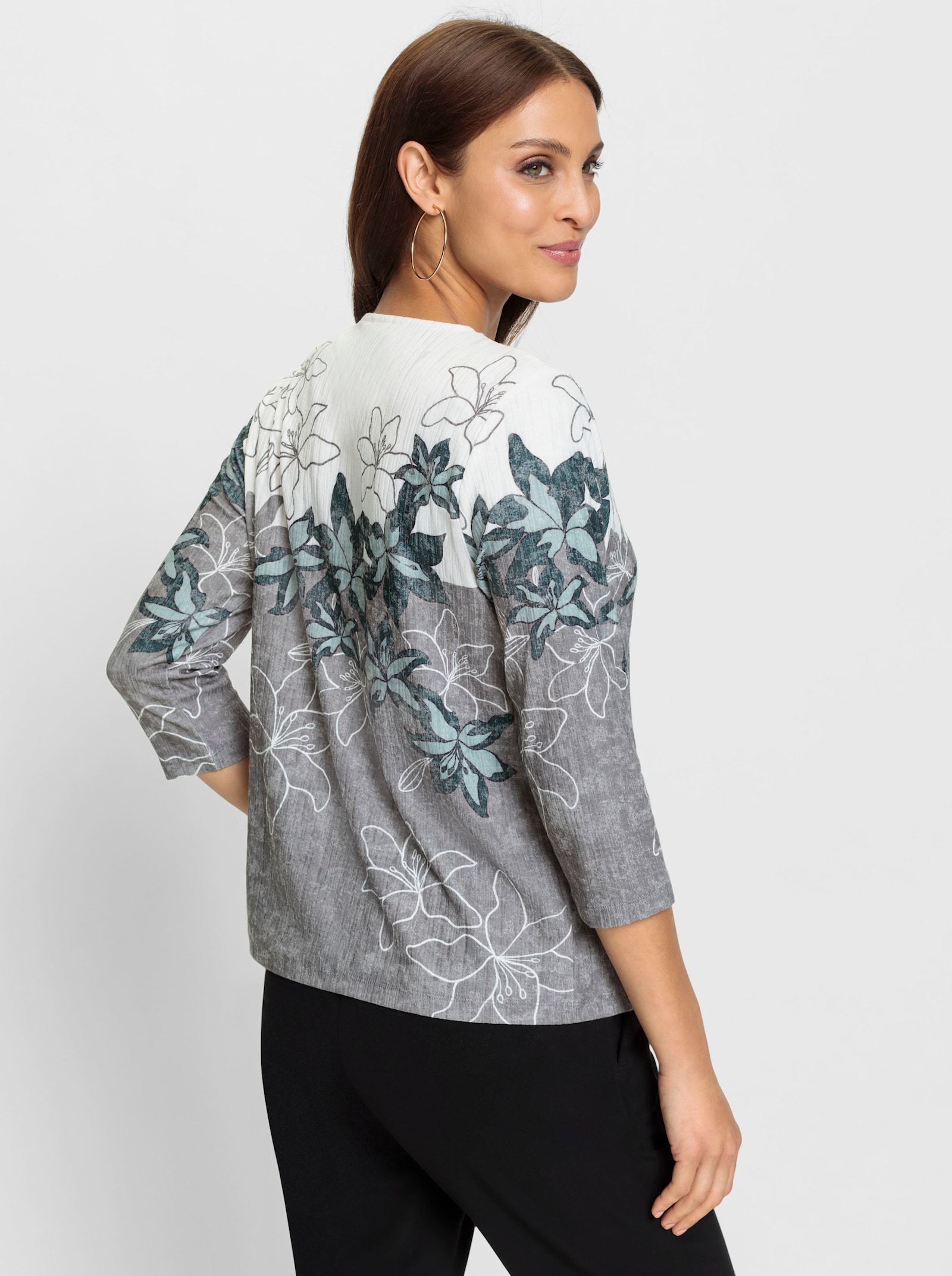 Print-Shirt mit gebogten Kanten - petrol-schwarz-bedruckt