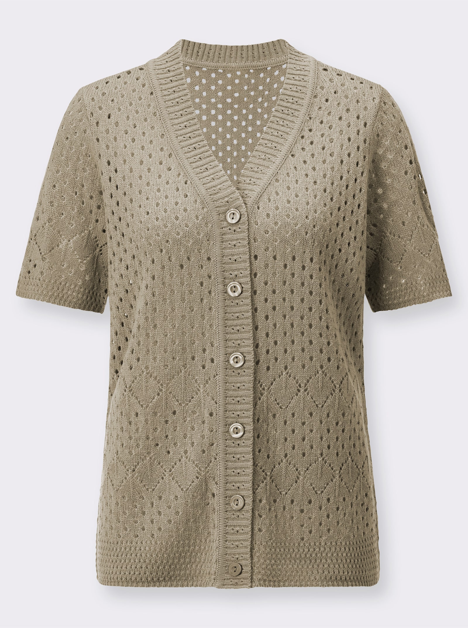 Ajourstrickjacke in pflegeleichter Qualität - schlamm