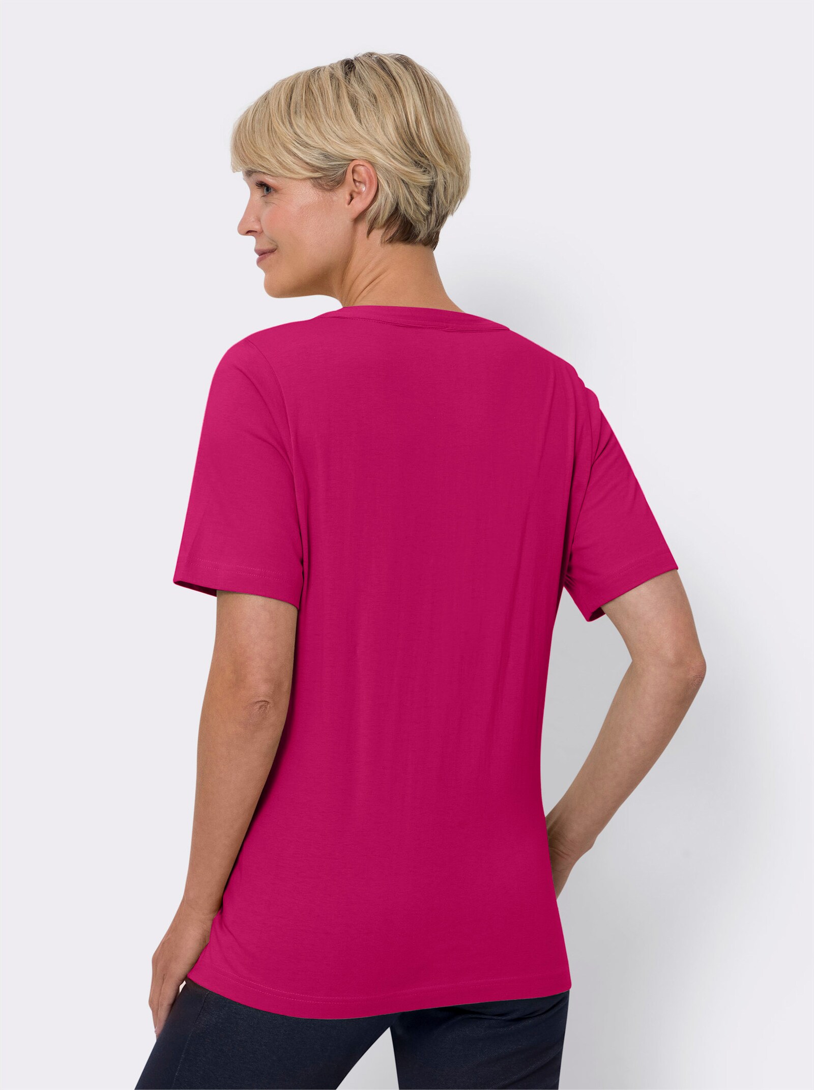 Kurzarmshirt mit Biesen-Verzierung - pink