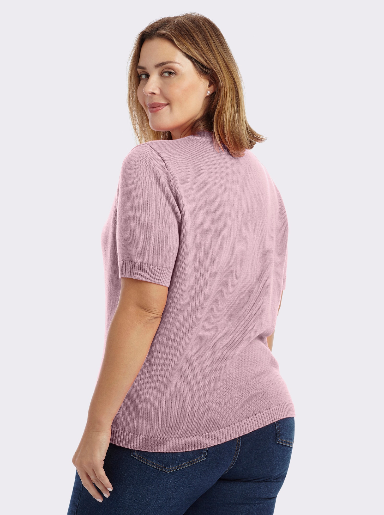 Kurzarmpullover mit Rippabschlüssen - altrosé