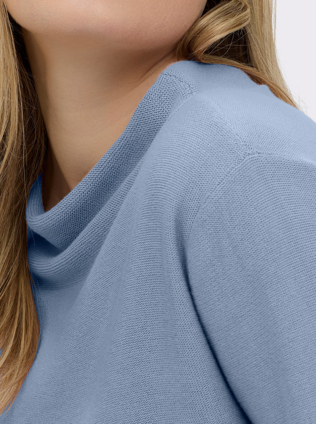 Langarm-Pullover aus reiner Baumwolle - bleu