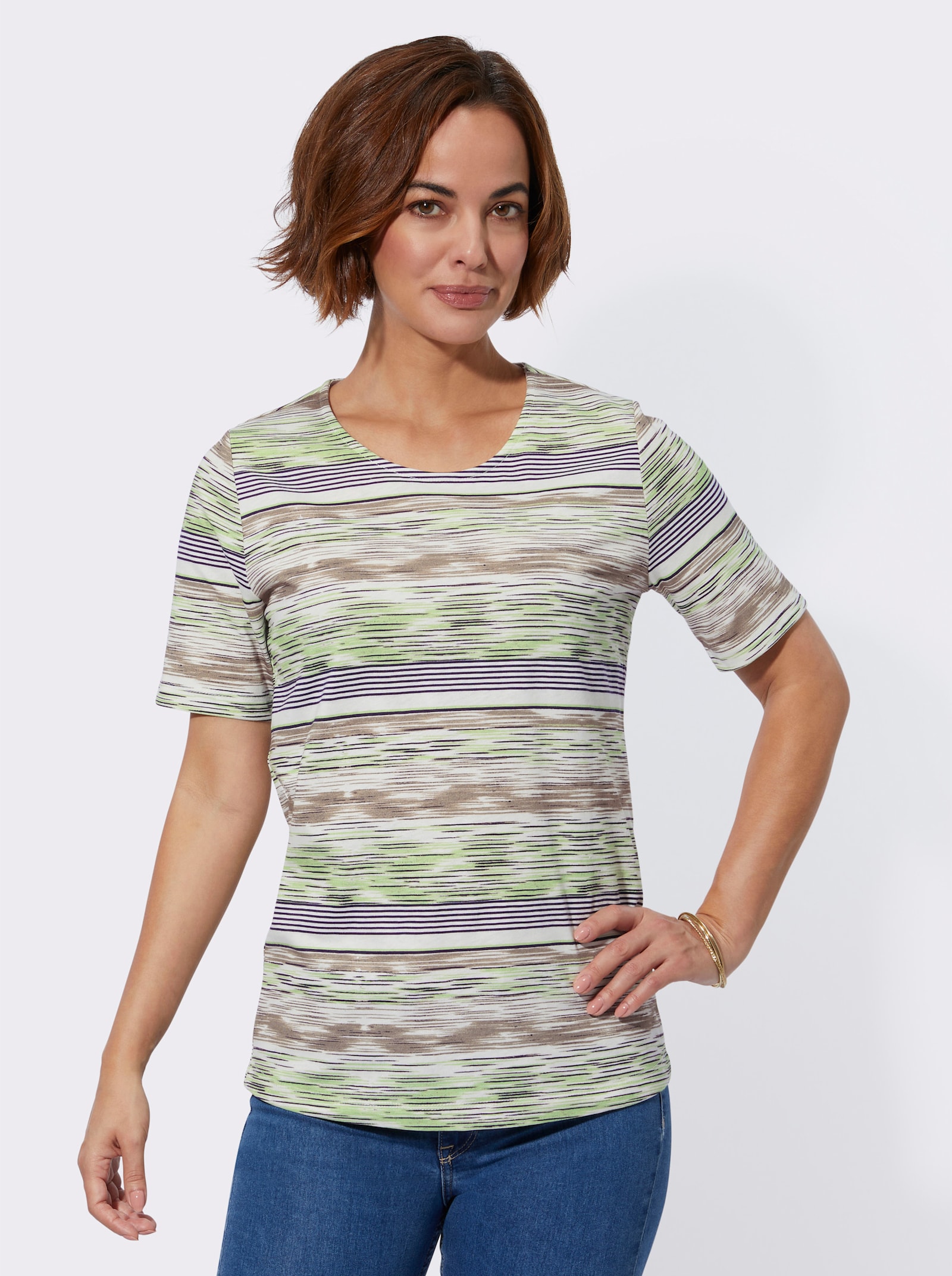  Rundhalsshirt allover bedruckt - reseda-ecru-bedruckt
