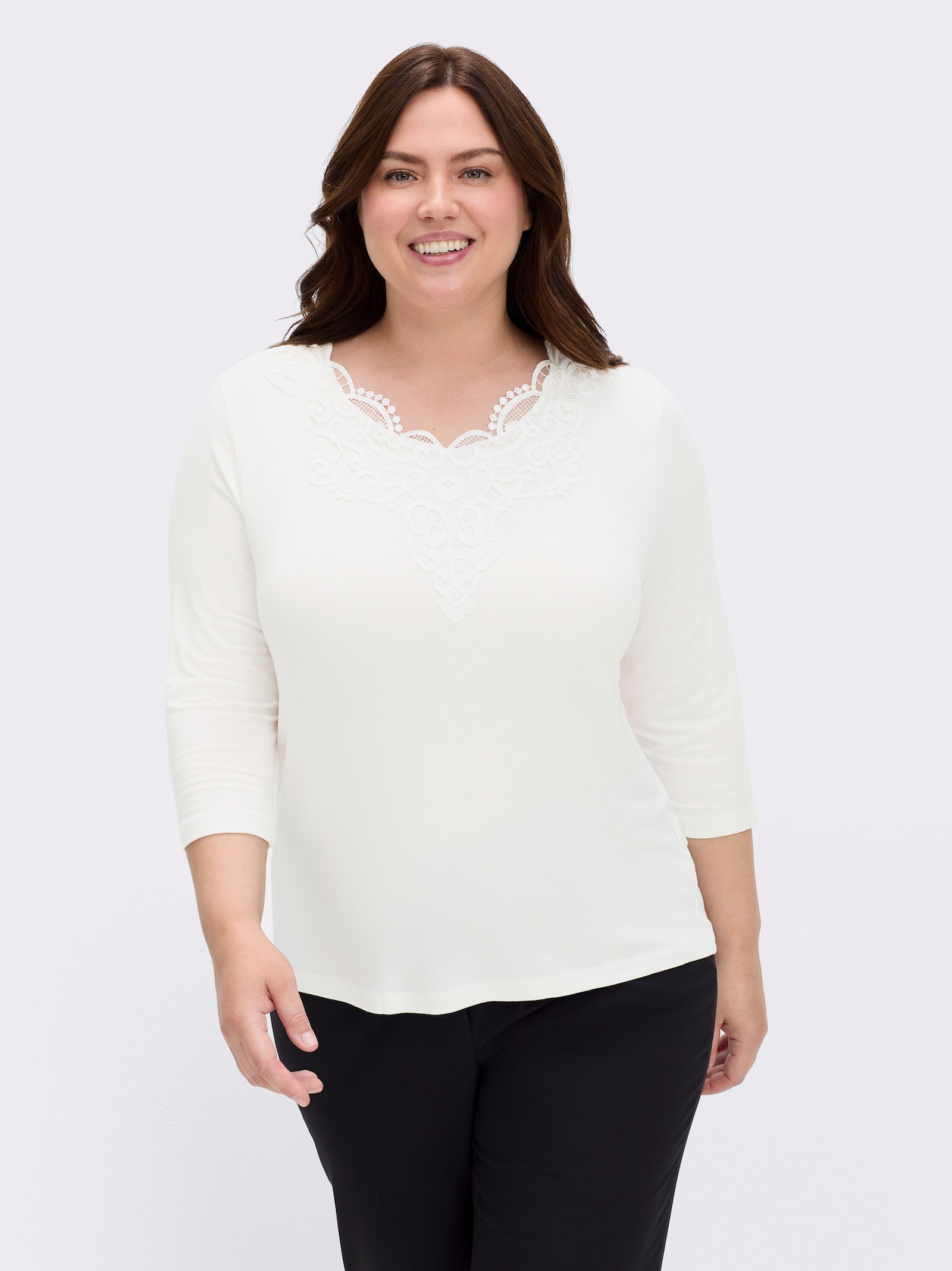Spitzenshirt mit 3/4-Ärmeln - ecru