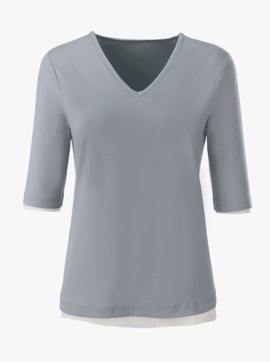 Shirt met V-hals, onderhoudsarm - lichtgrijs