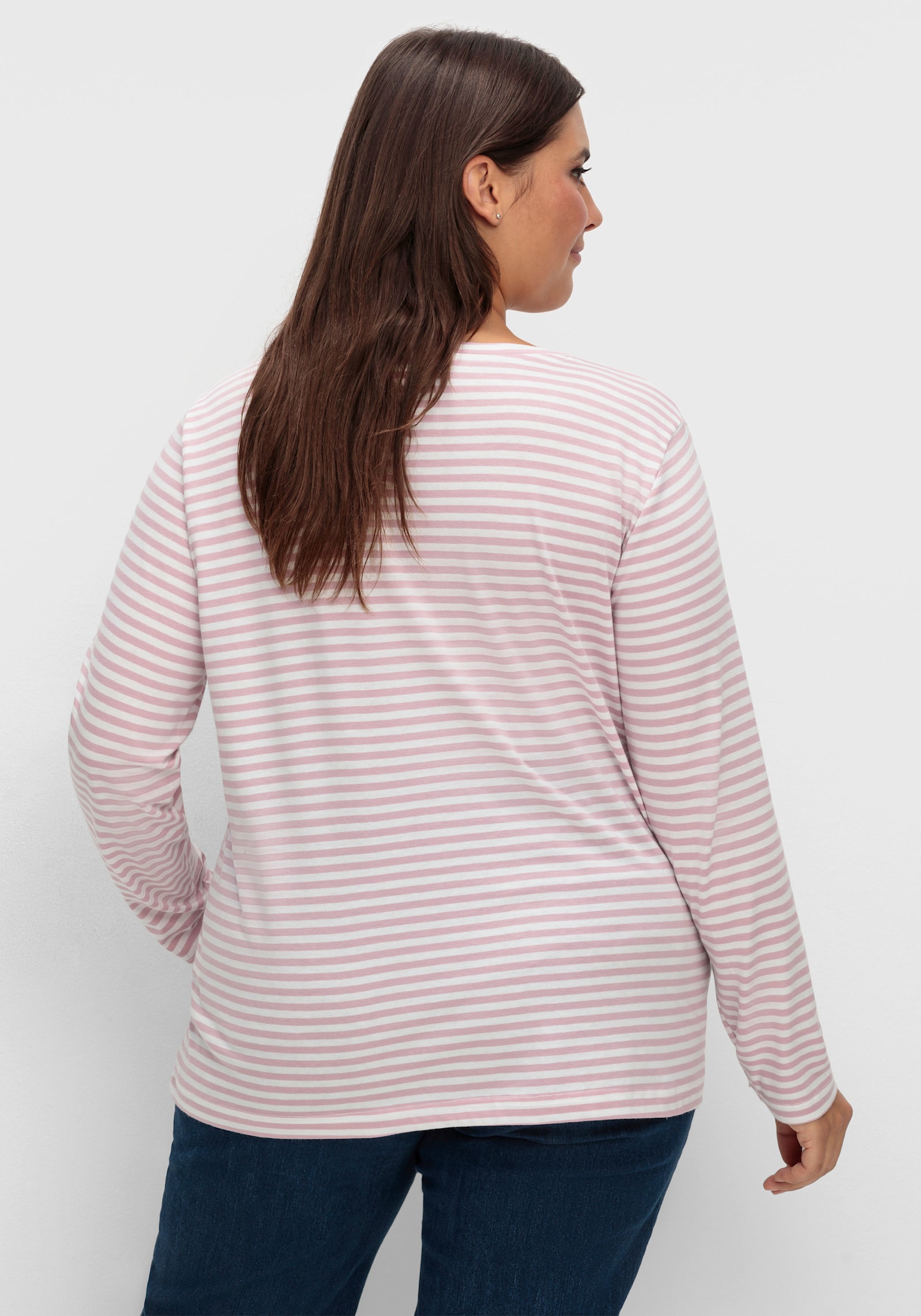 Streifenshirt aus Single-Jersey - rosé-ecru-geringelt