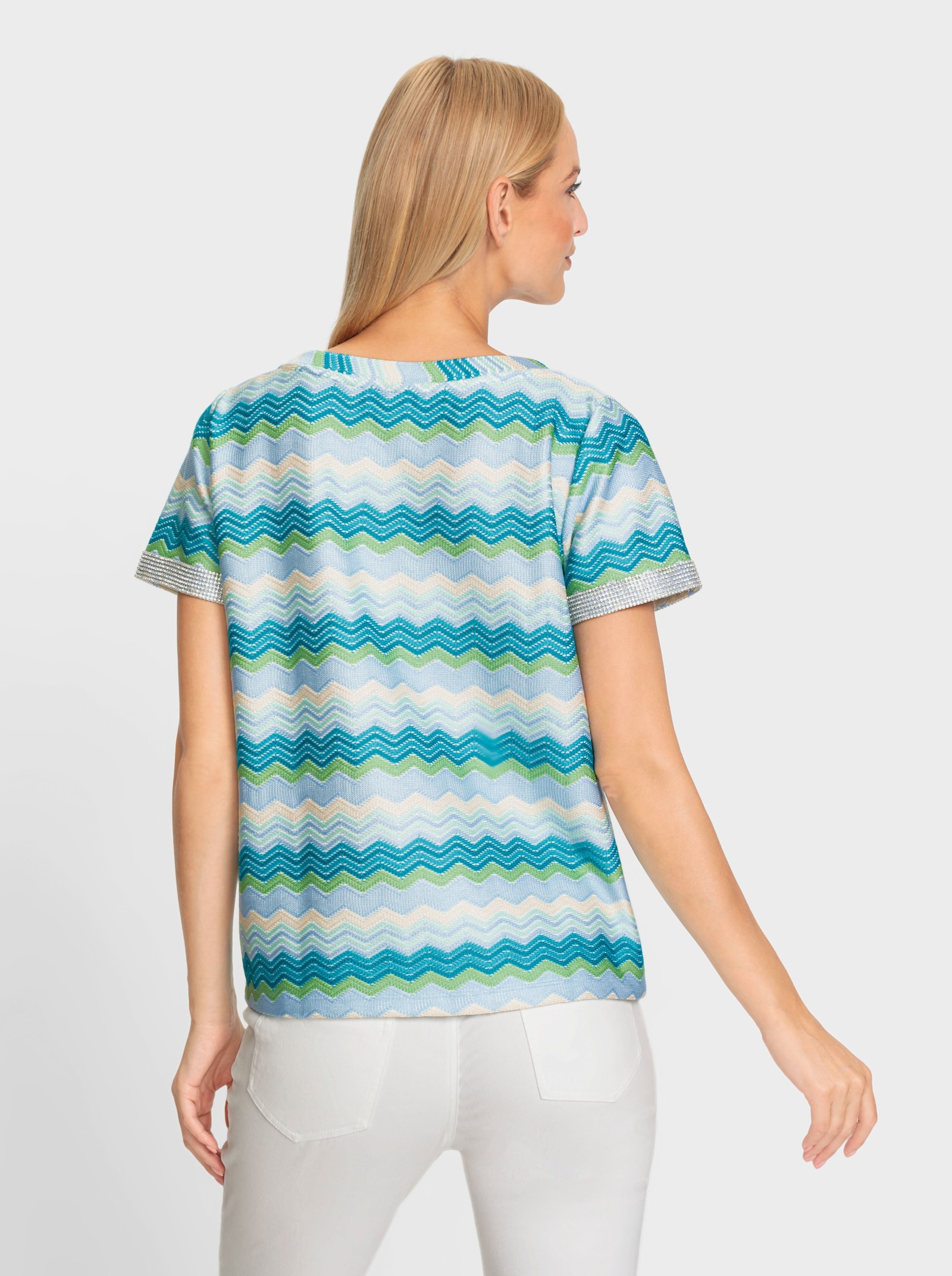 heine T-shirt à encolure ronde avec motif structuré - turquoise-écru à motifs