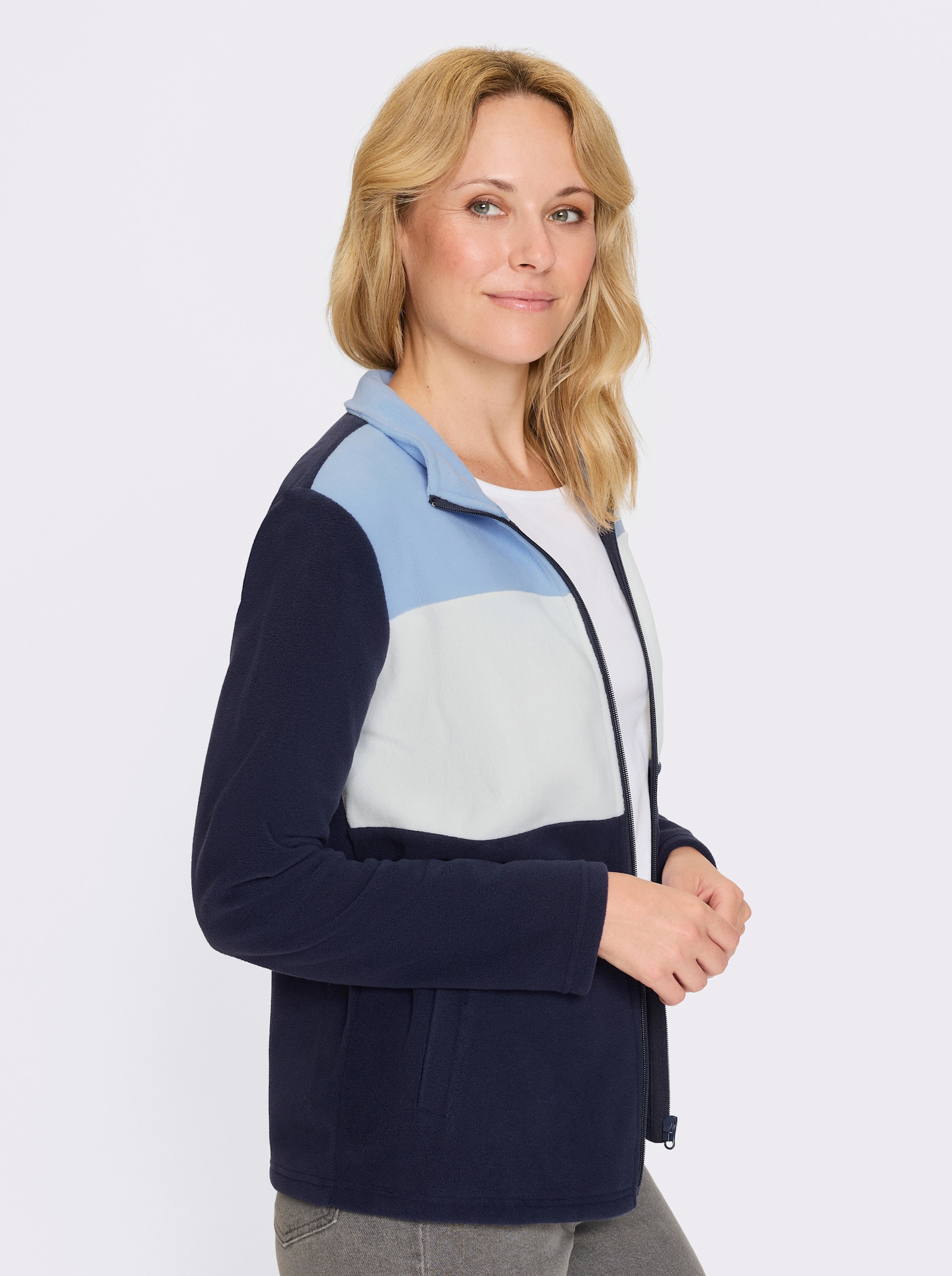 Fleecejacke mit mehrfarbigem Vorderteil - marine-eisblau