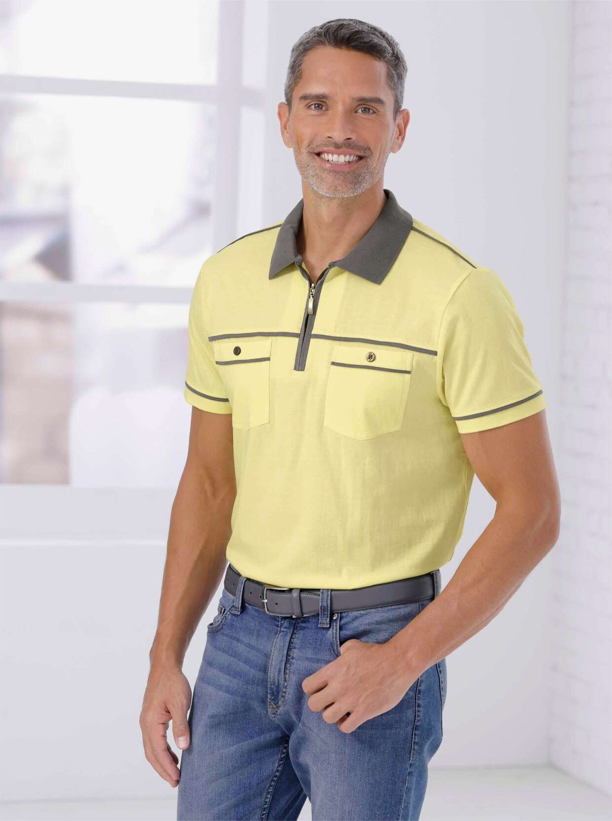 Poloshirt met korte mouwen - citroen/antraciet