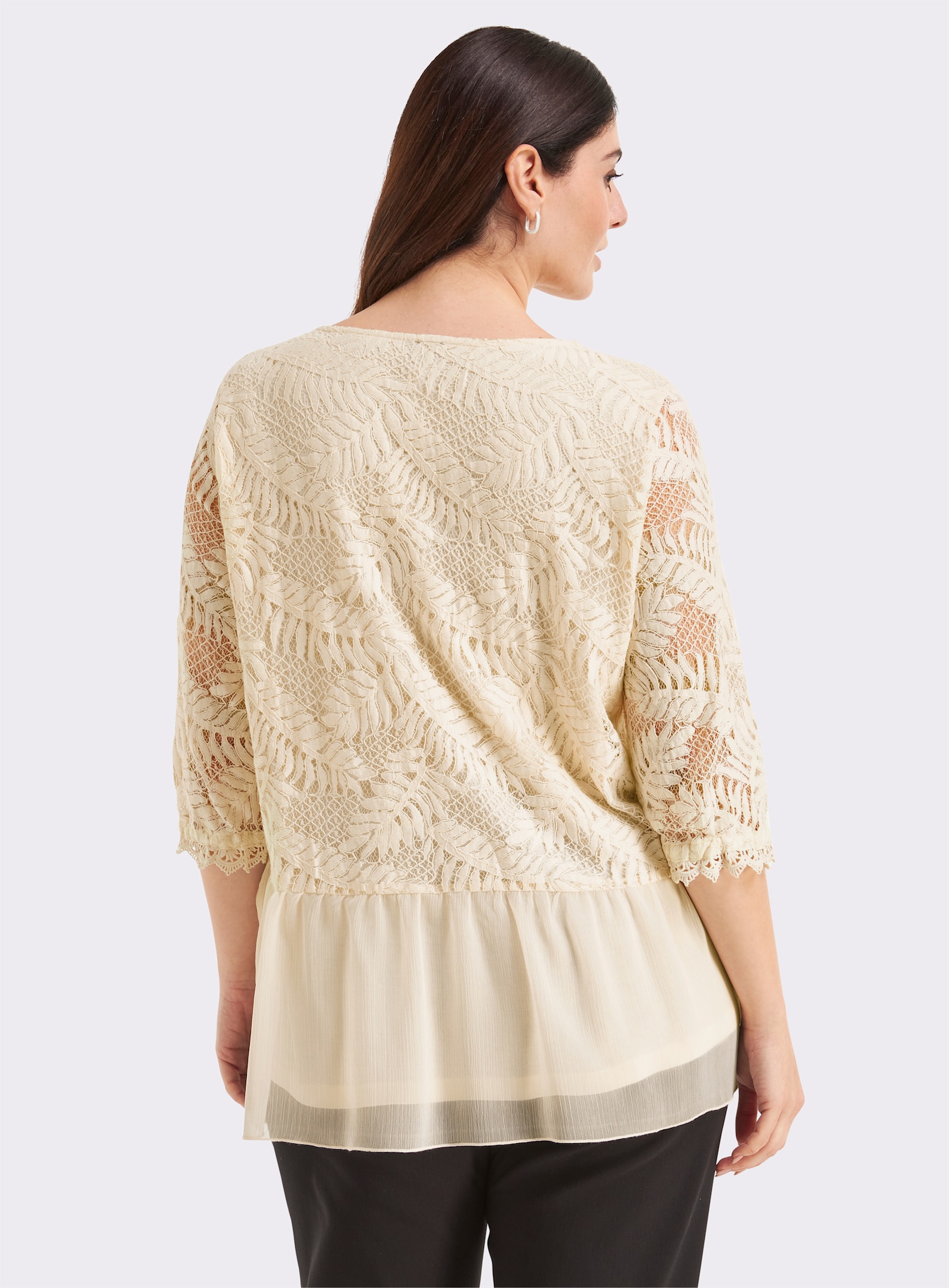 Chiffonbluse mit Baumwoll-Spitze - champagner