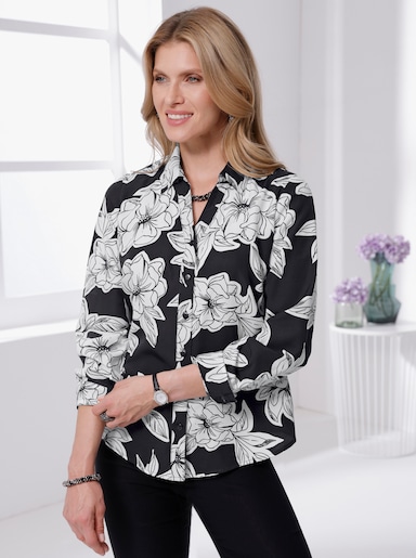 Blouse met lange mouwen - zwart/ecru geprint