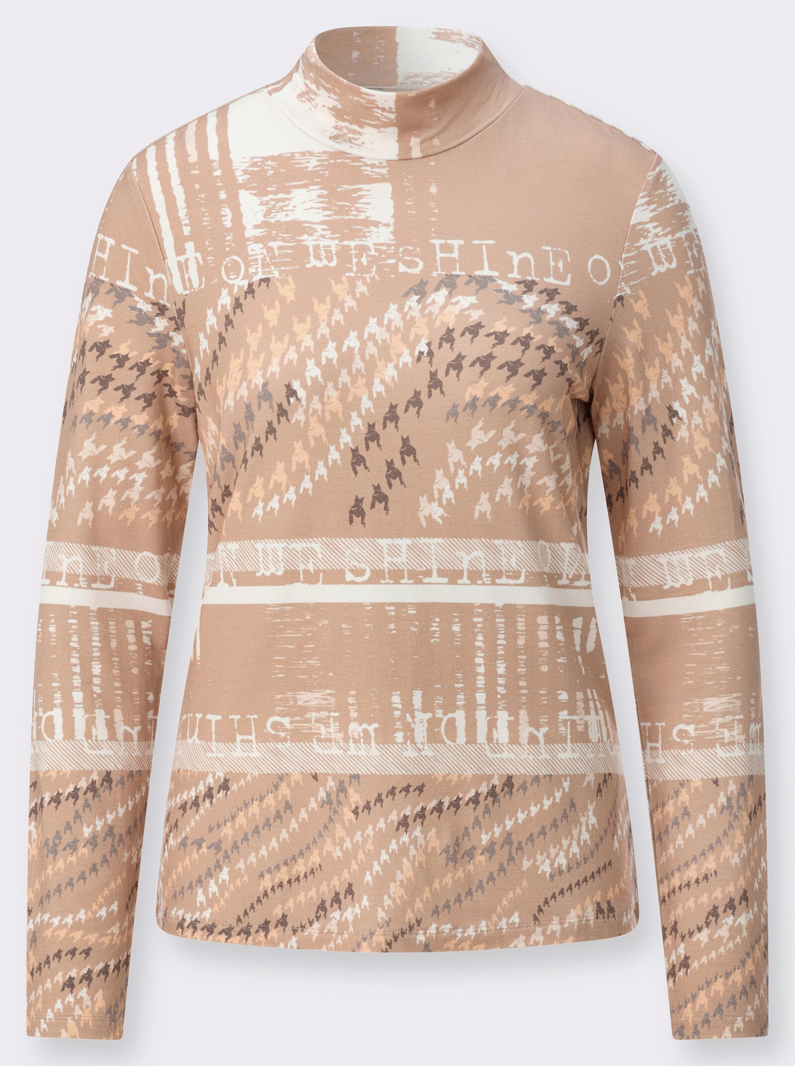 Stehkragenshirt - beige-vanille-bedruckt
