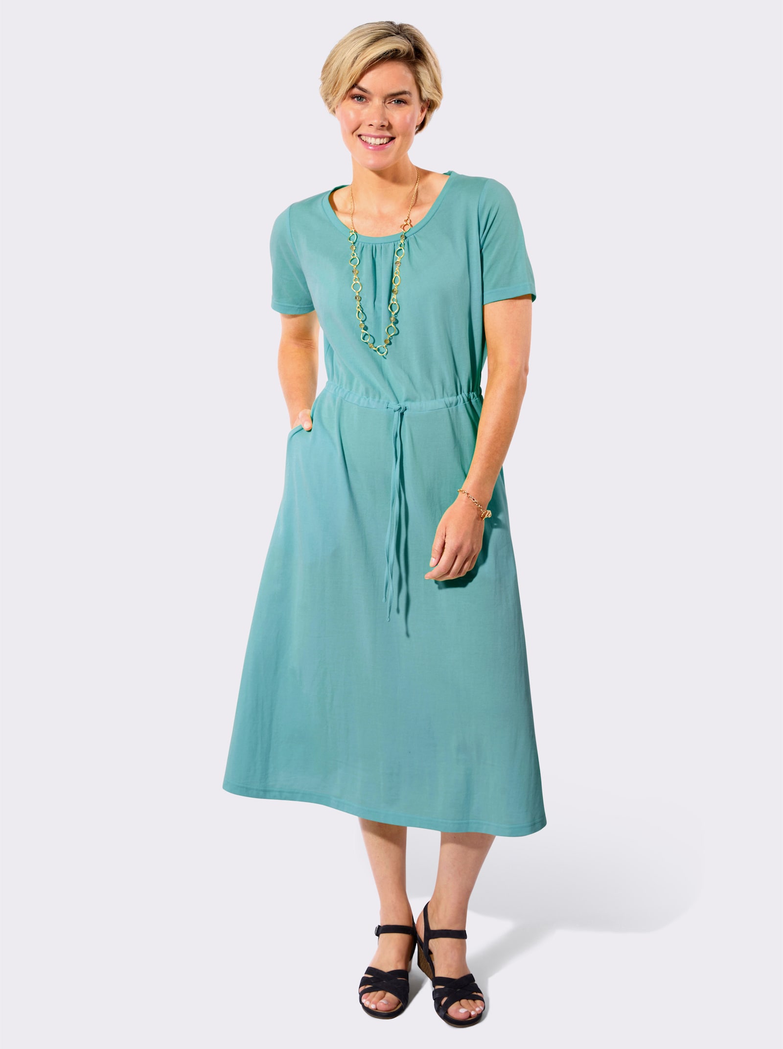 Sommerkleid mit gekräuselte Ausschnitt - ozean