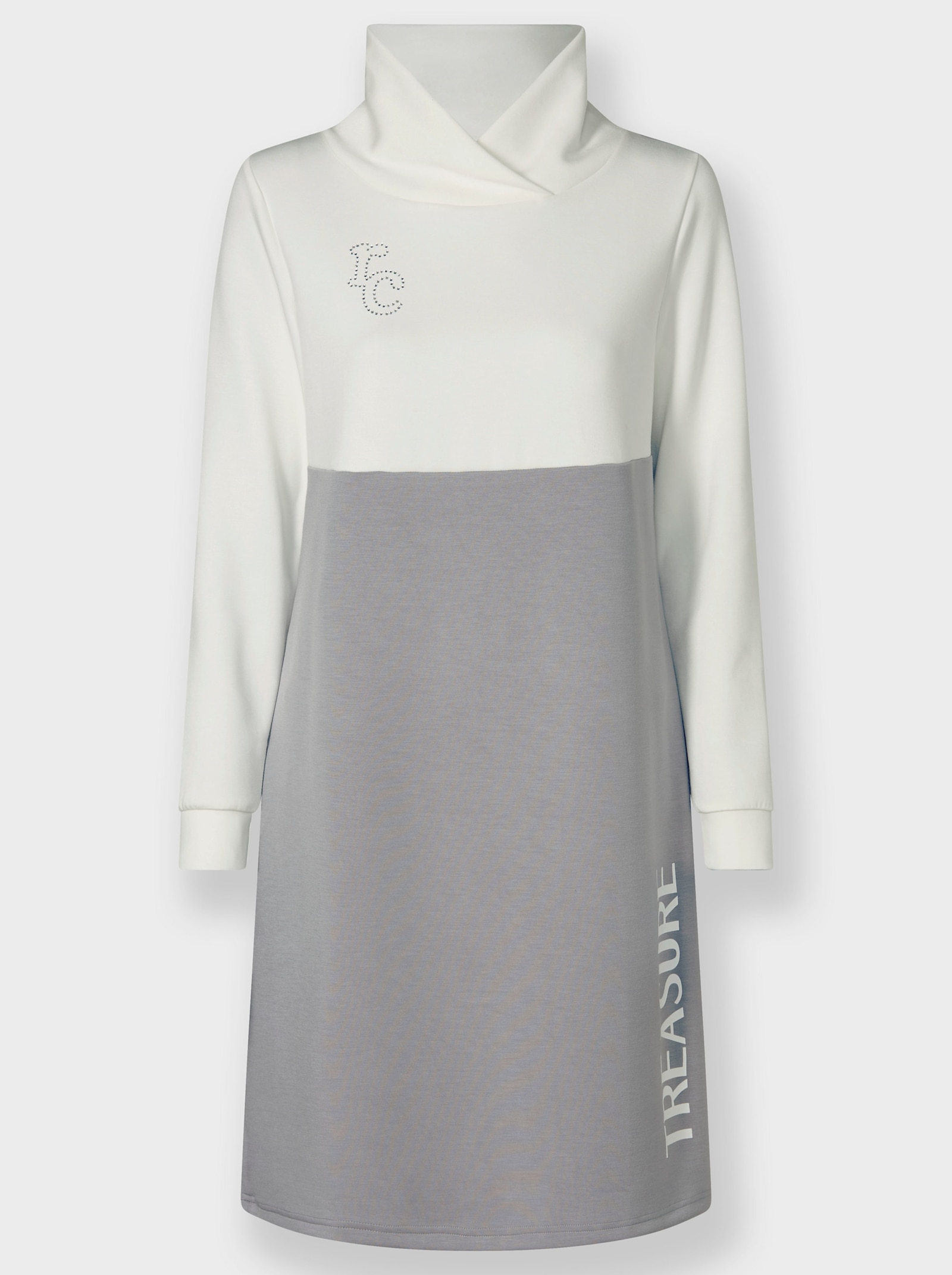 heine Freizeitkleid Mit Logo-Schriftzug - steingrau-ecru-bedruckt