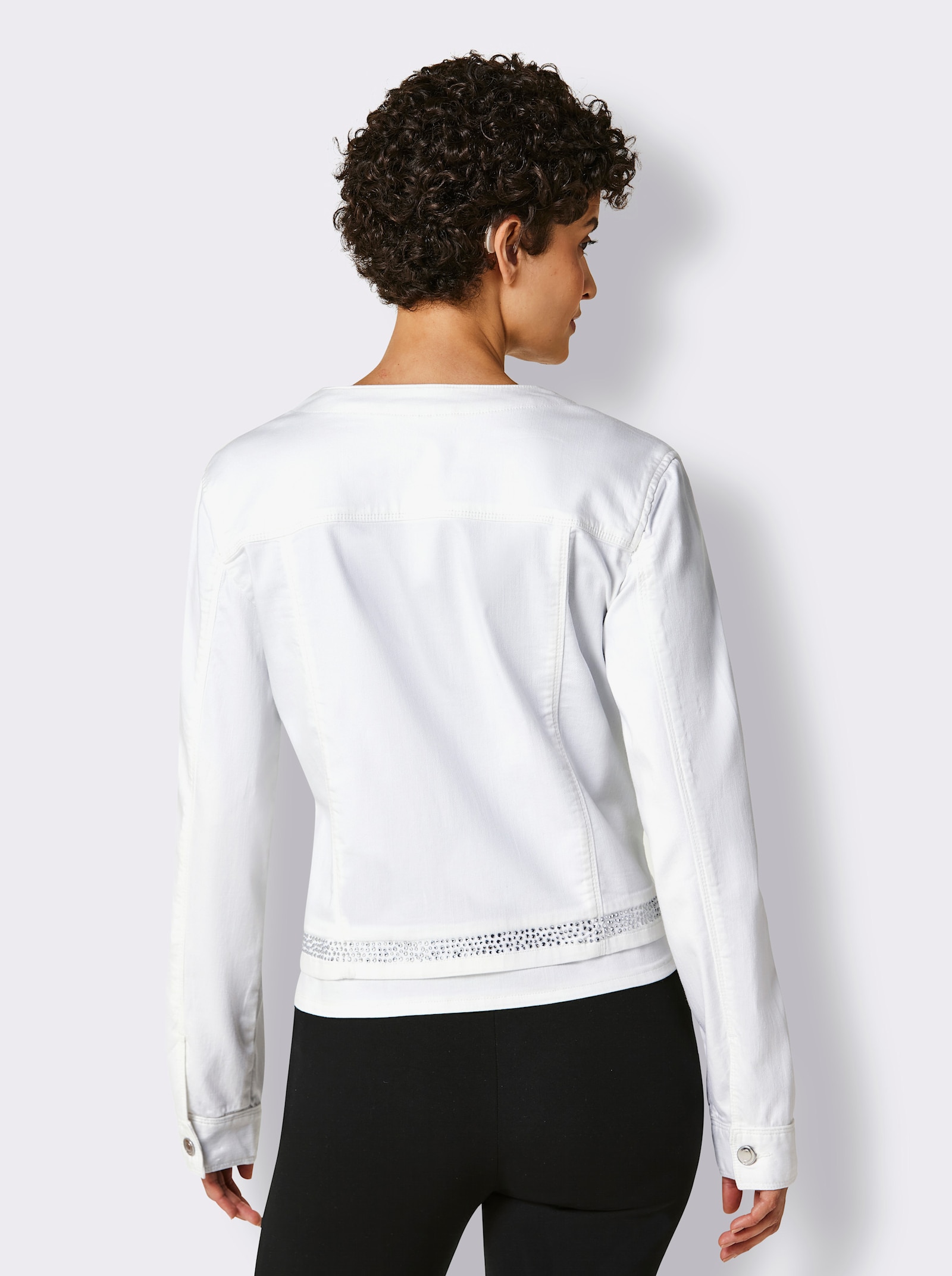 CREATION L PREMIUM Jeansjacke mit Glitzersteinchen - weiß