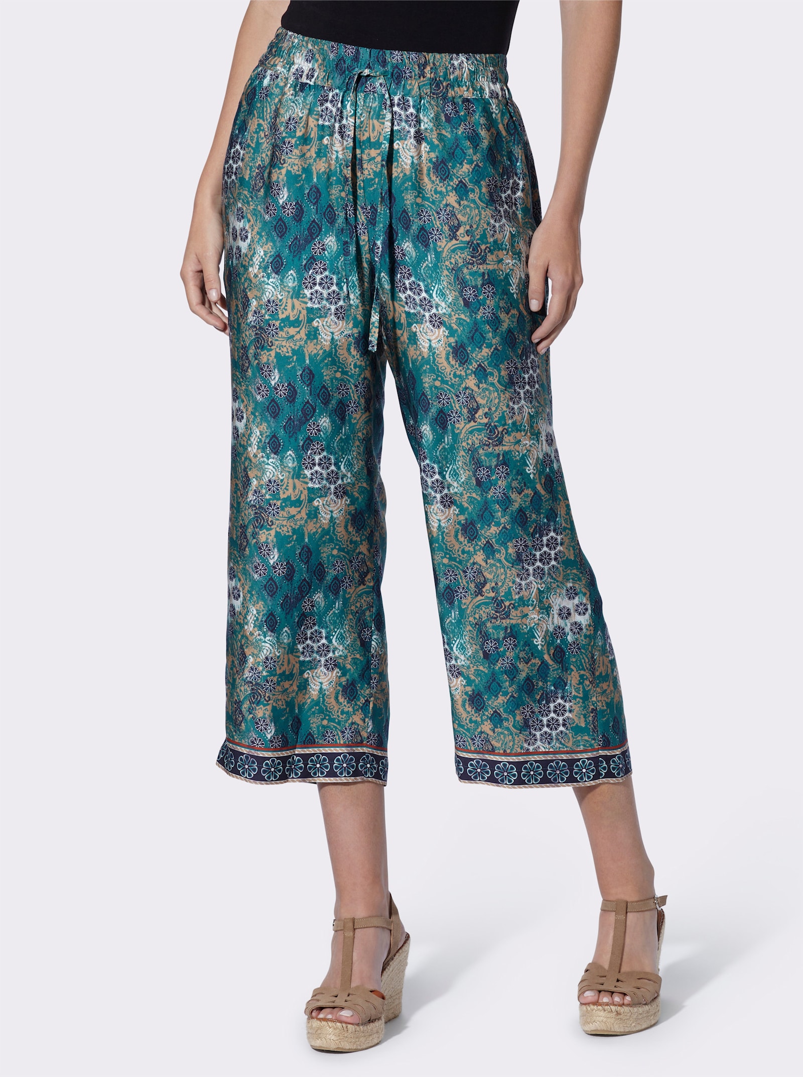 heine Culotte mit Floral-Print - aquapetrol-champagner-bedruckt