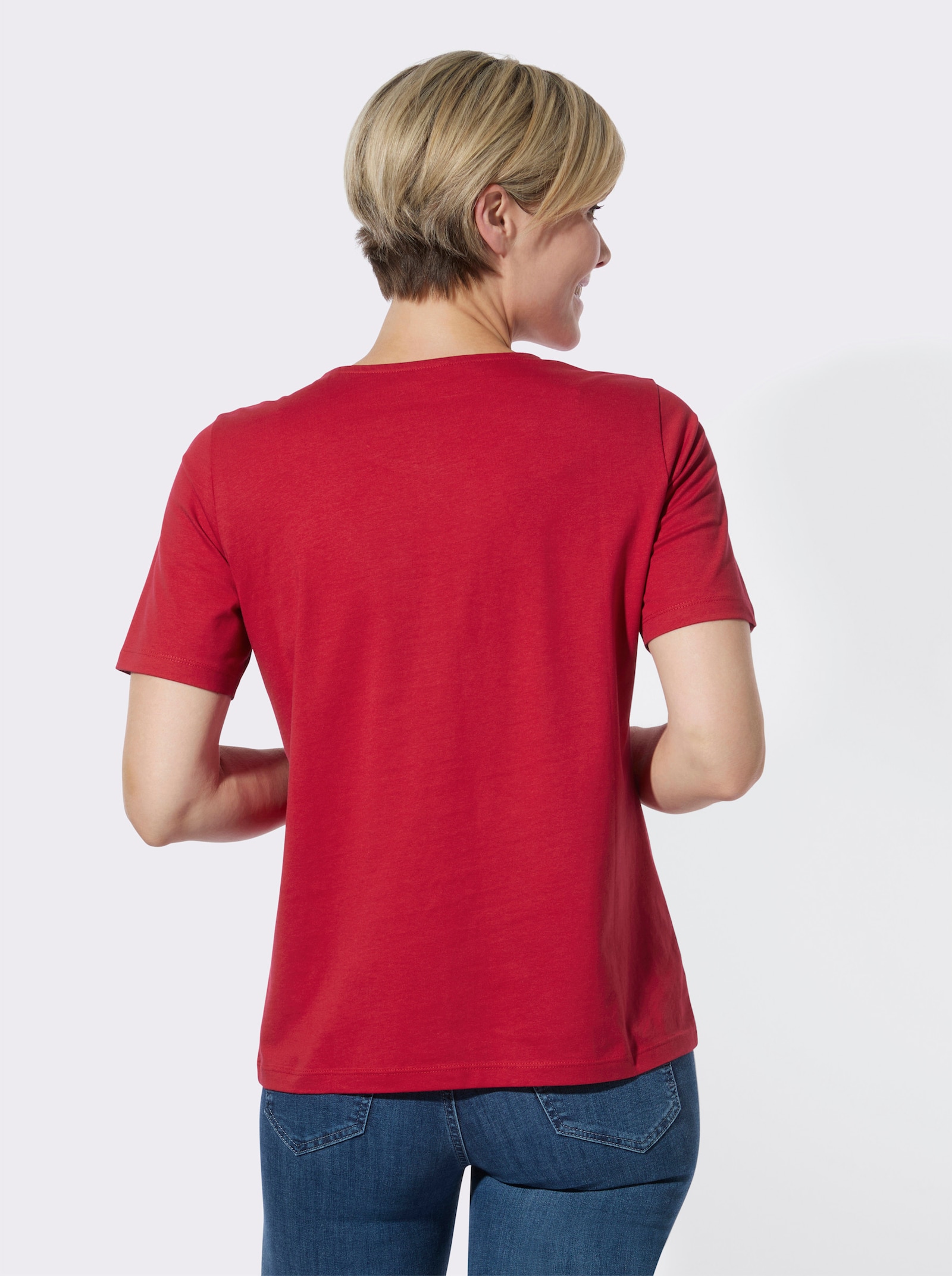 Rundhalsshirt im 2er-Pack - rot-weiß-getupft + rot