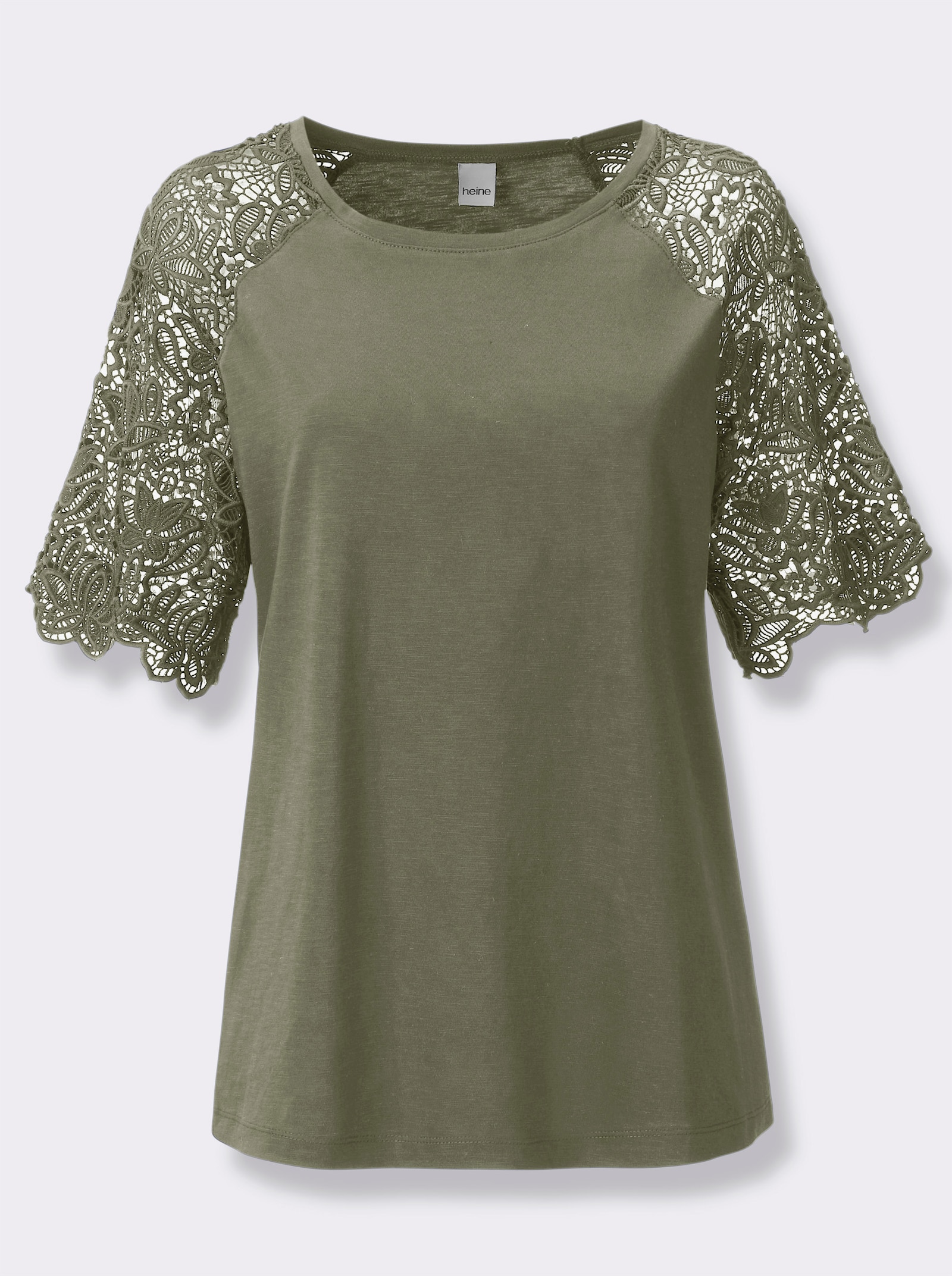 heine Rundhalsshirt mit Spitze - khaki